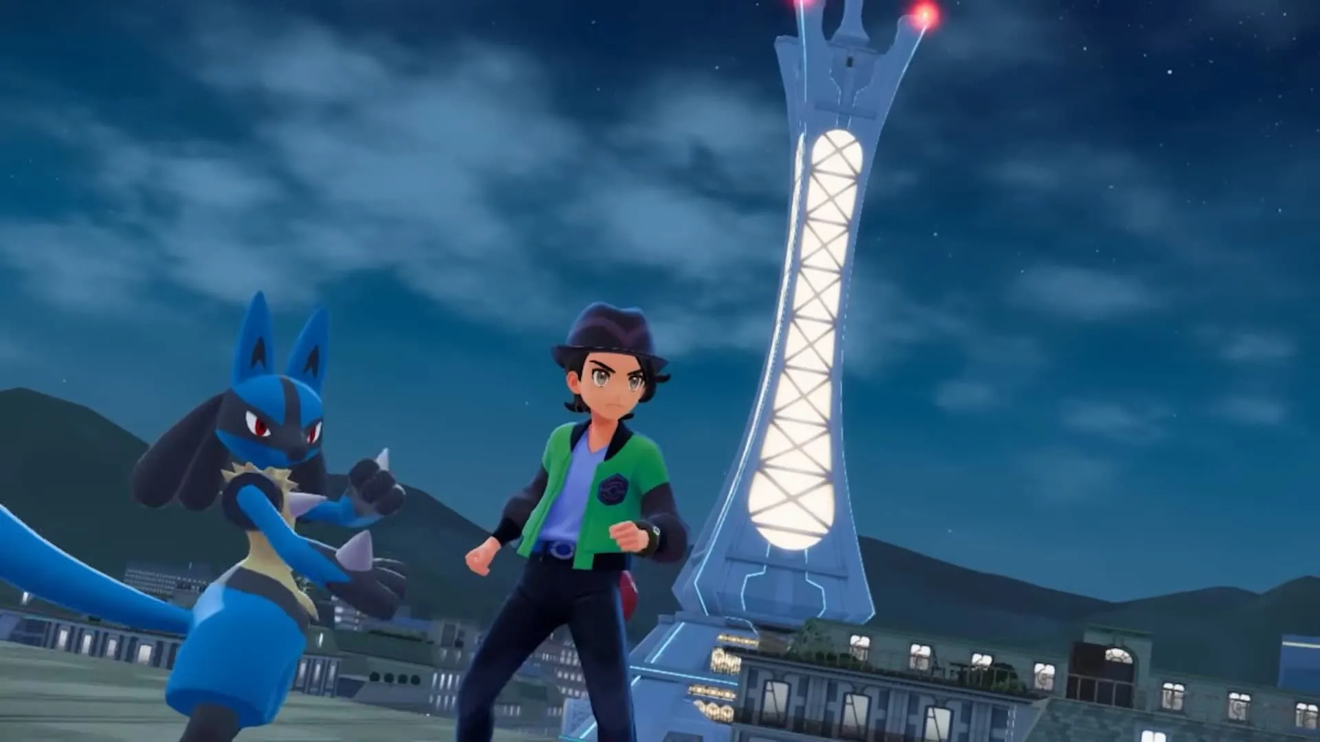 Lucario tại thành phố Lumiose trong Pokemon Legends Z-A, hé lộ đấu trường Z-A Royale đầy kịch tính.