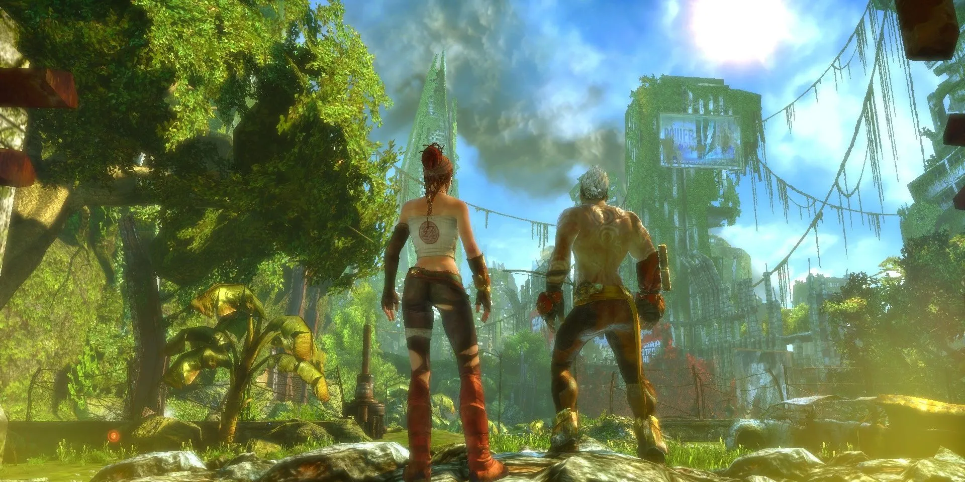 Monkey và Trip trong một cảnh của Enslaved: Odyssey to the West