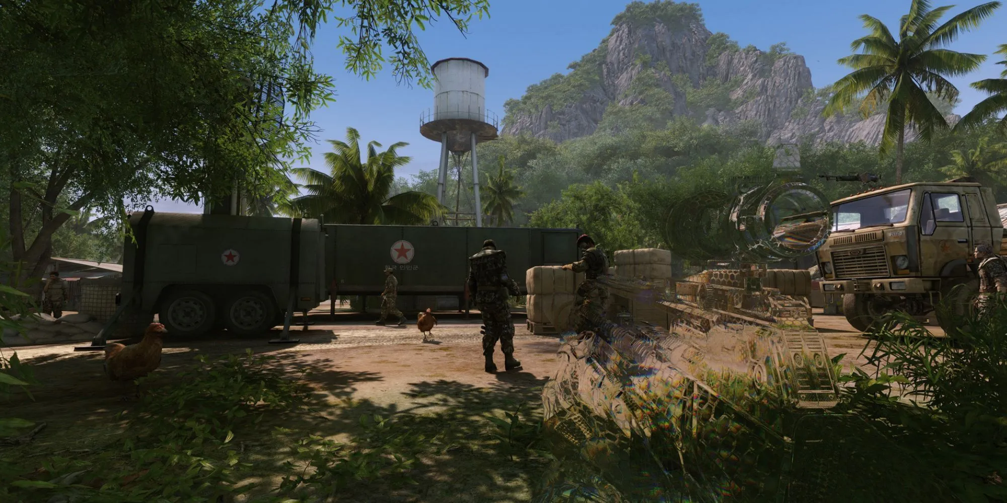 Một cảnh chiến đấu trong game Crysis với đồ họa tiên tiến thời bấy giờ