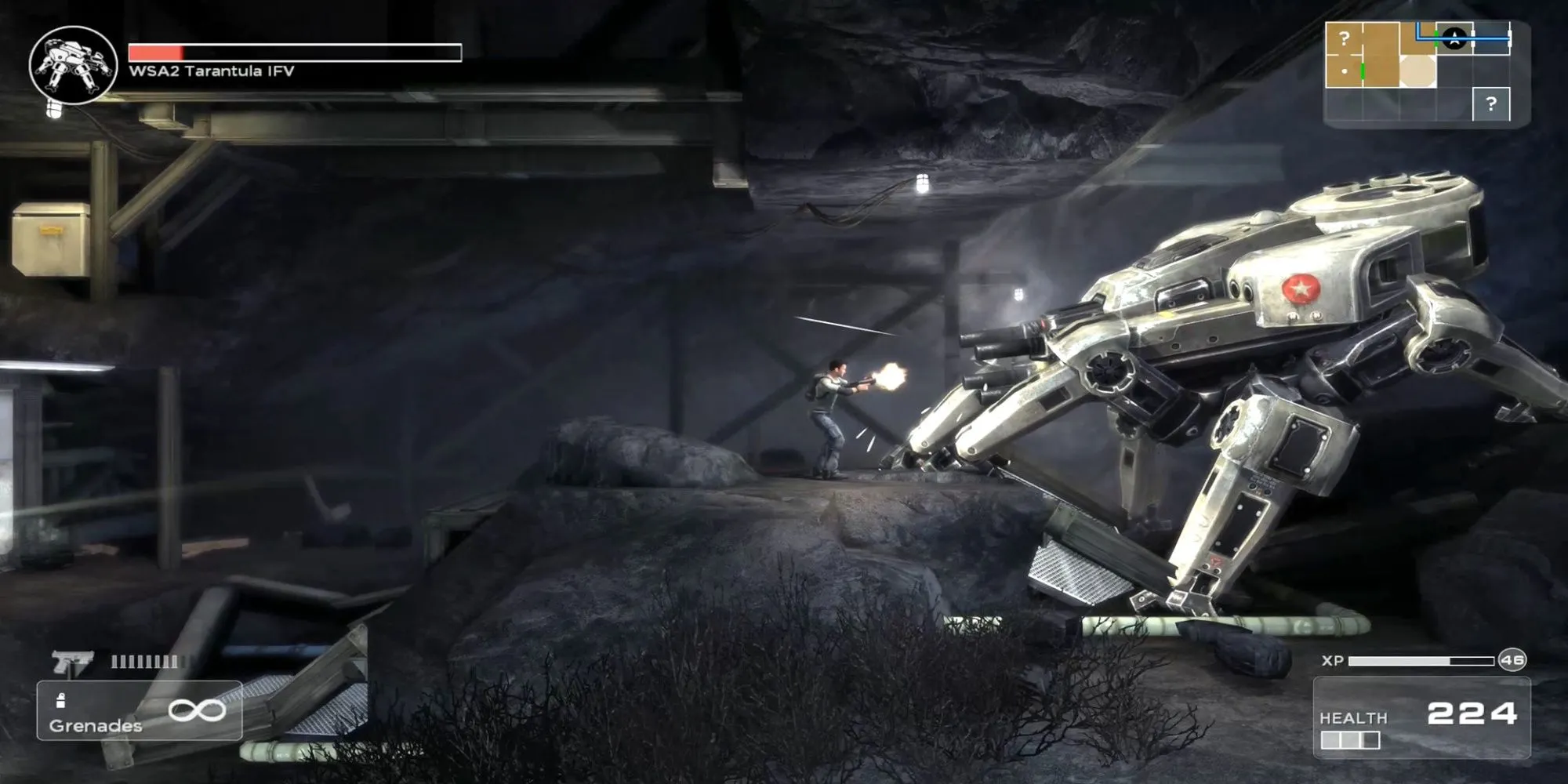 Một cảnh hành động trong game Shadow Complex với đồ họa 3D trên nền 2D