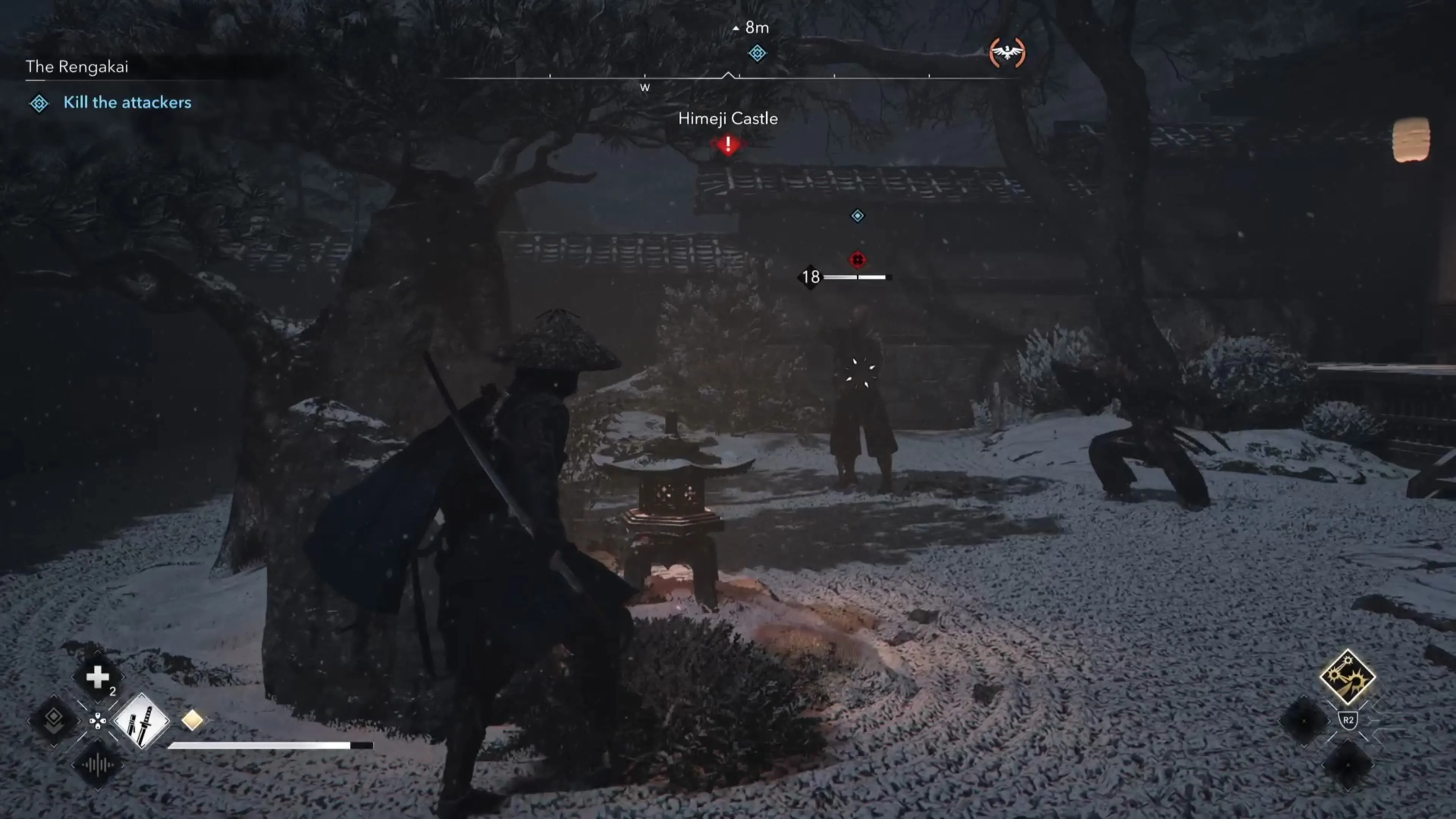 Một cảnh trong Assassin's Creed Shadows cho thấy nhân vật đang tham gia buổi Rengakai, ngồi đối diện với các nhân vật khác trong một căn phòng truyền thống Nhật Bản