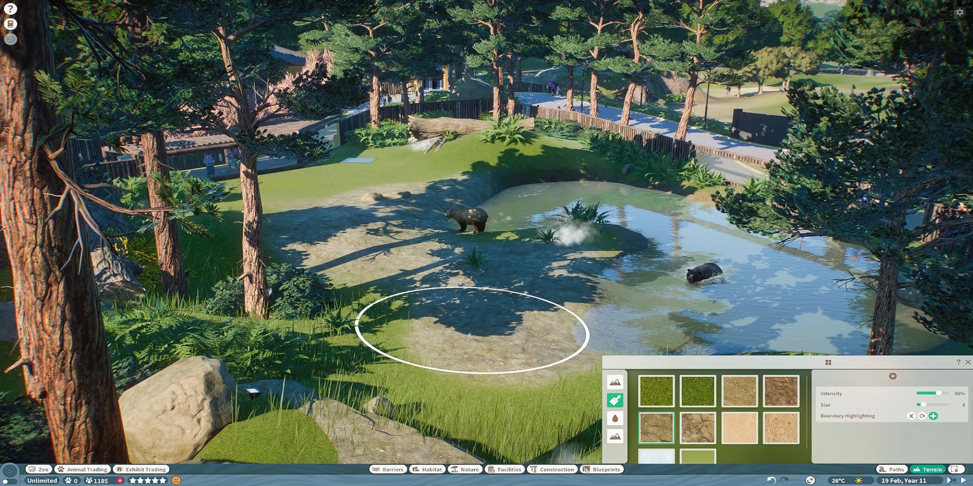 Một góc nhìn bao quát khu bảo tồn động vật trong game Planet Zoo