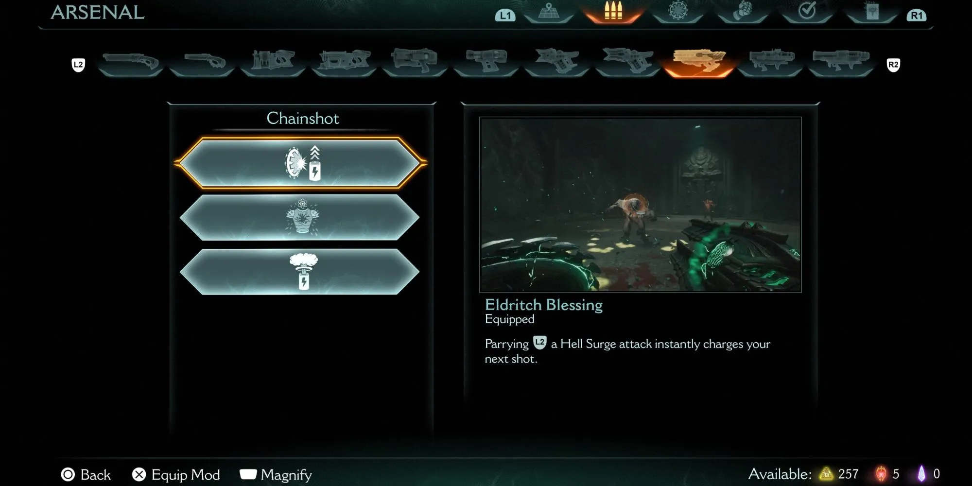 Nâng cấp vũ khí Eldritch Blessing cho Chainshot trong DOOM The Dark Ages