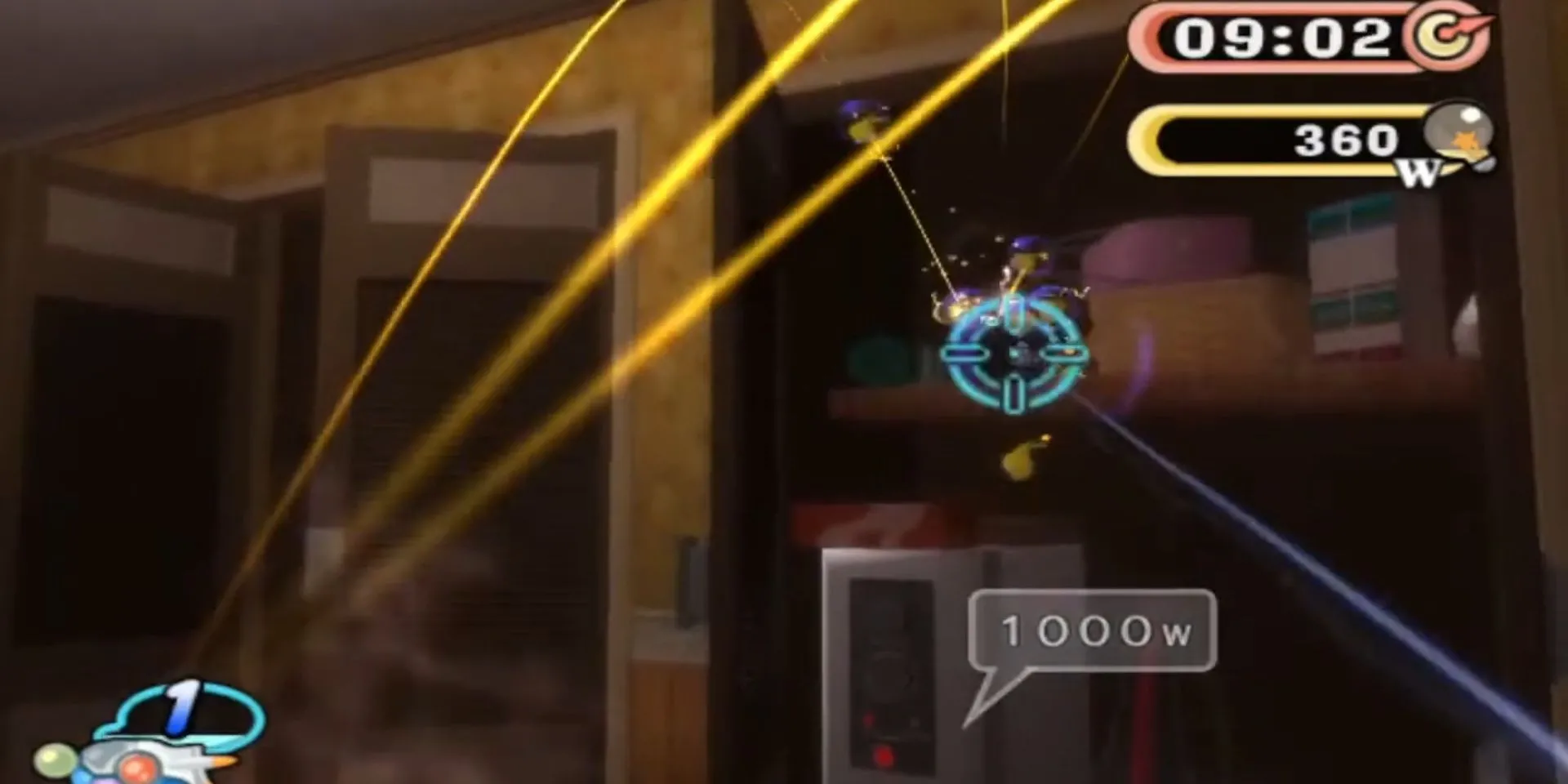 Người chơi đang bắt các sinh vật Elebits nhỏ bé bằng súng năng lượng trong game Elebits
