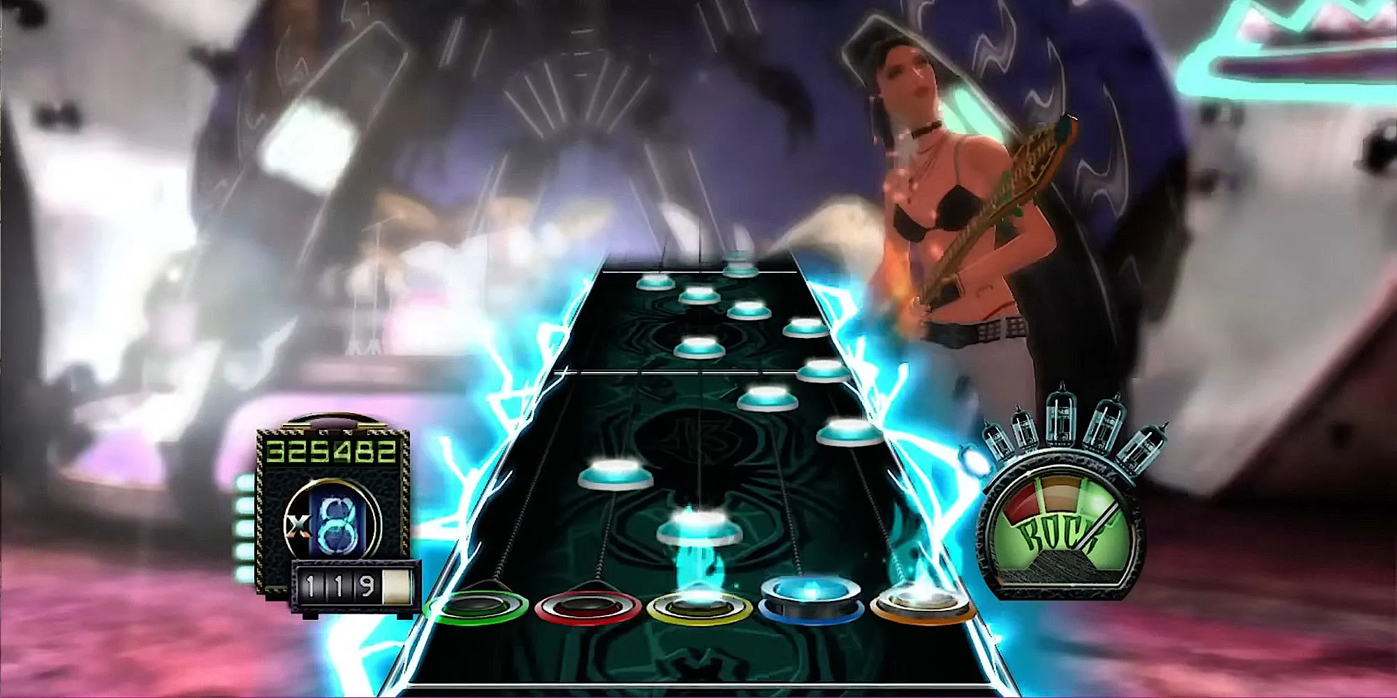 Người chơi đang chinh phục bài hát Through The Fire And Flames ở độ khó Expert trong Guitar Hero 3