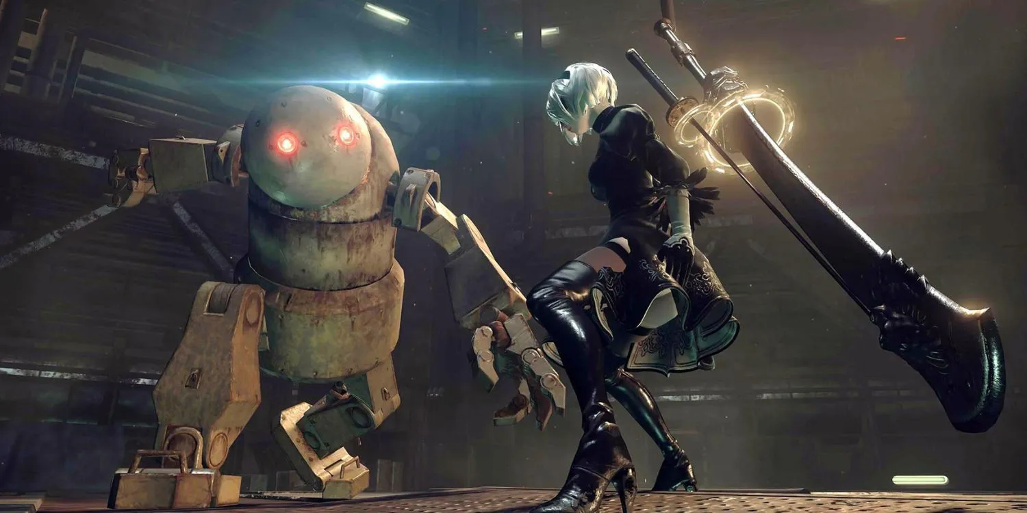 Nhân vật 2B trong game NieR Automata với thanh kiếm trên lưng