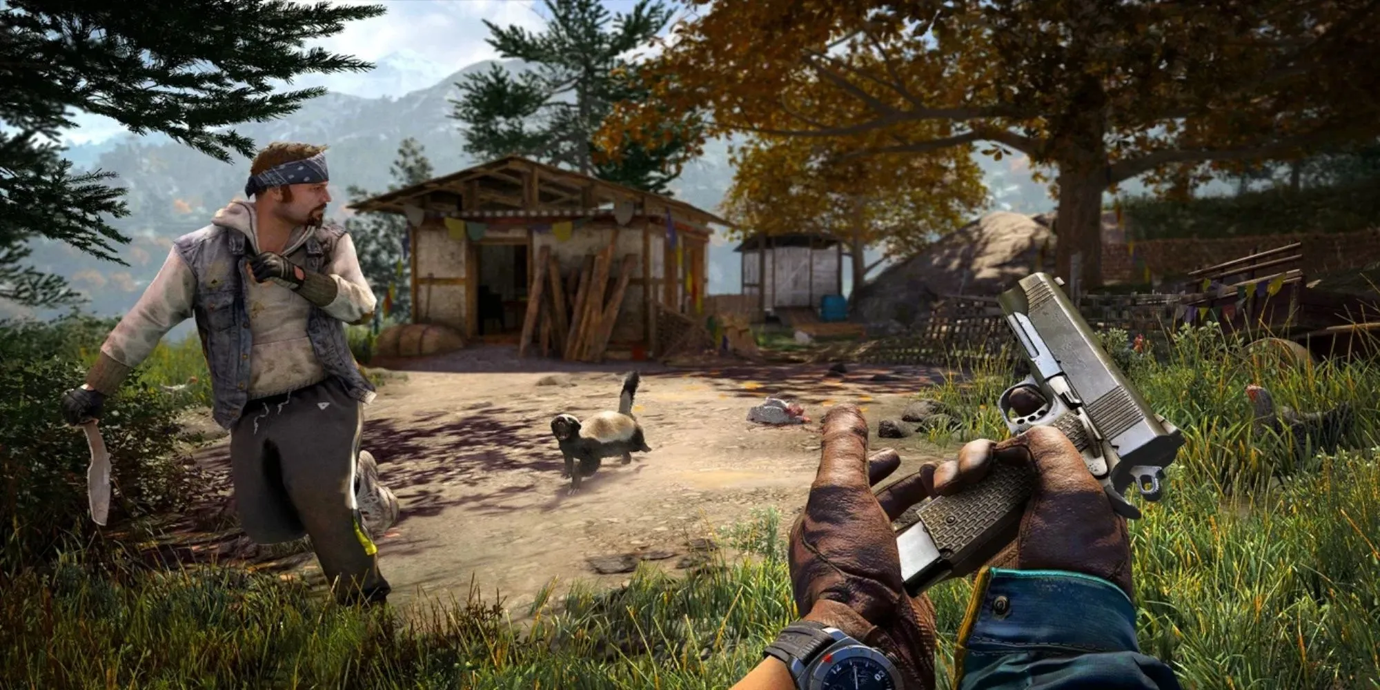 Nhân vật chính thực hiện hoạt động săn bắn trong game thế giới mở Far Cry 4