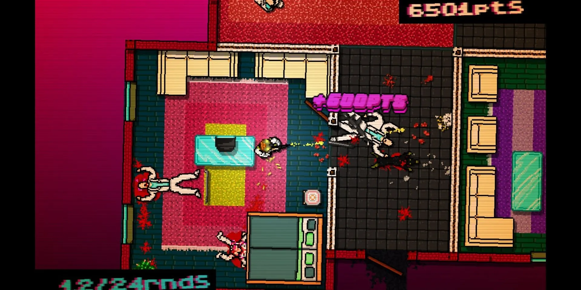 Nhân vật Jacket trong một pha hành động máu lửa của Hotline Miami