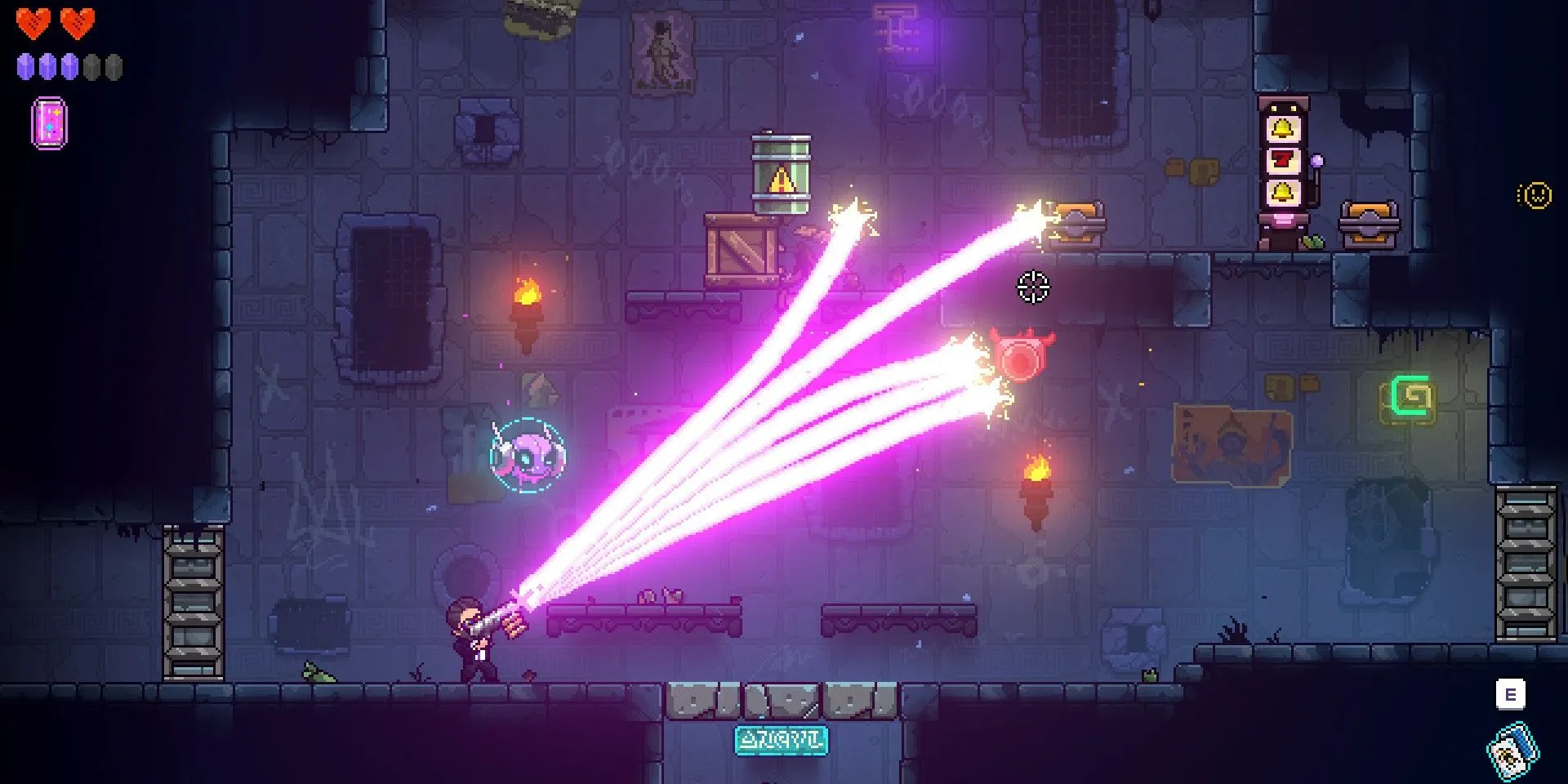 Nhân vật khai hỏa nhiều luồng đạn trong Neon Abyss