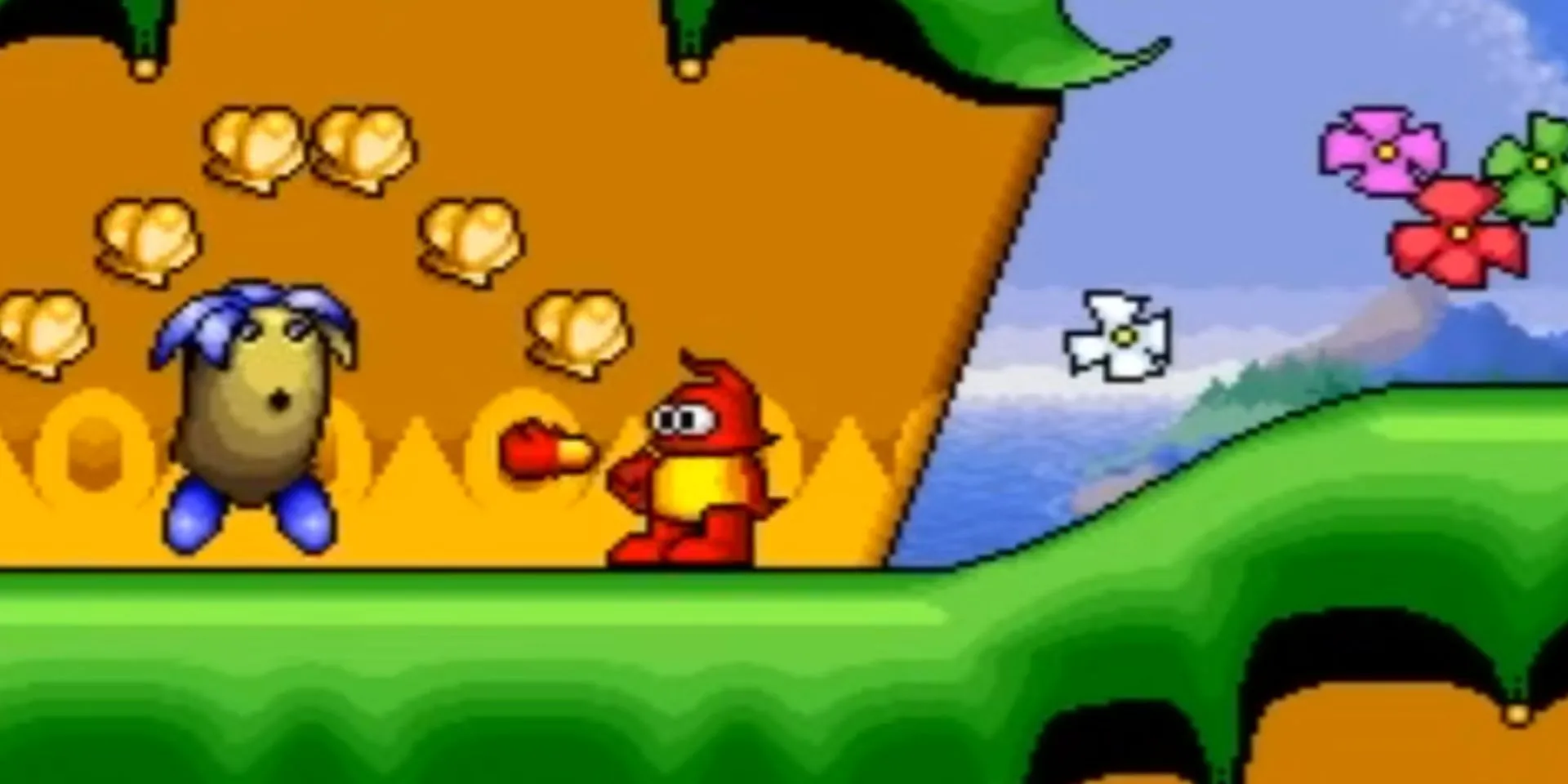 Nhân vật Plok bắn tay trong game platformer Plok SNES
