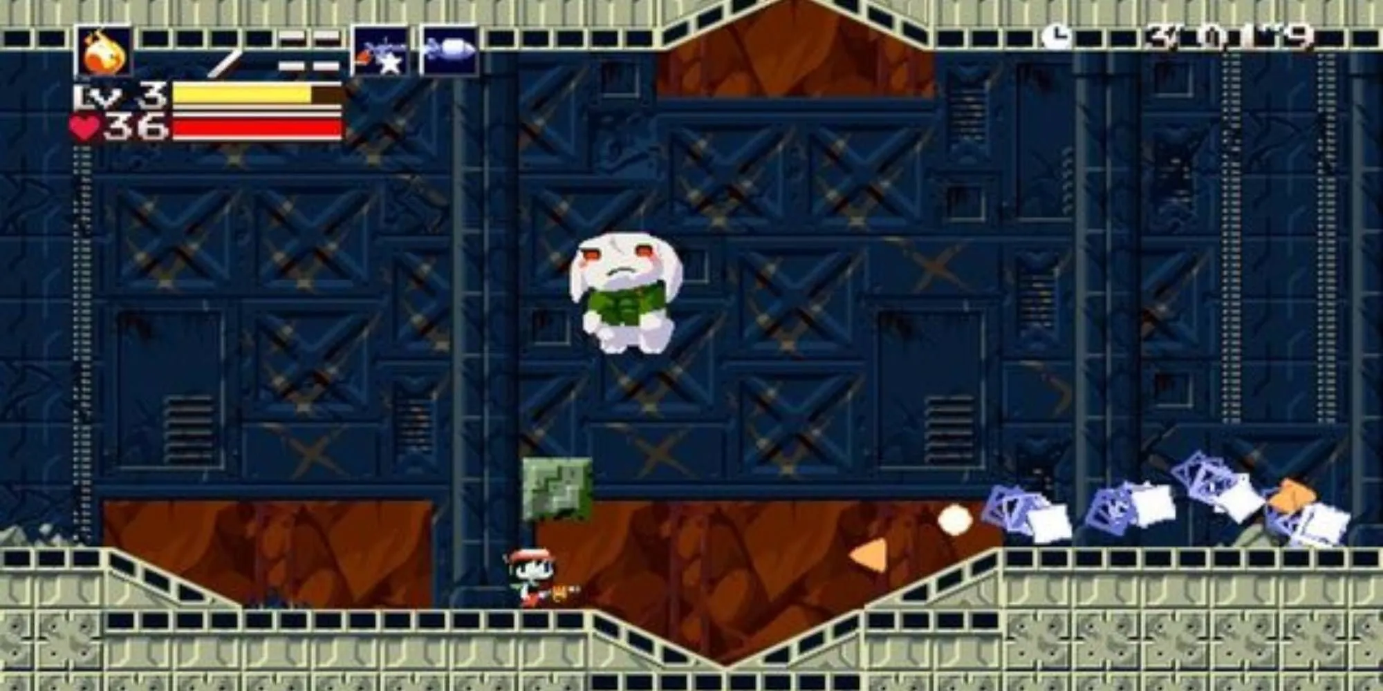 Nhân vật Quote trong một phân cảnh hành động của Cave Story+