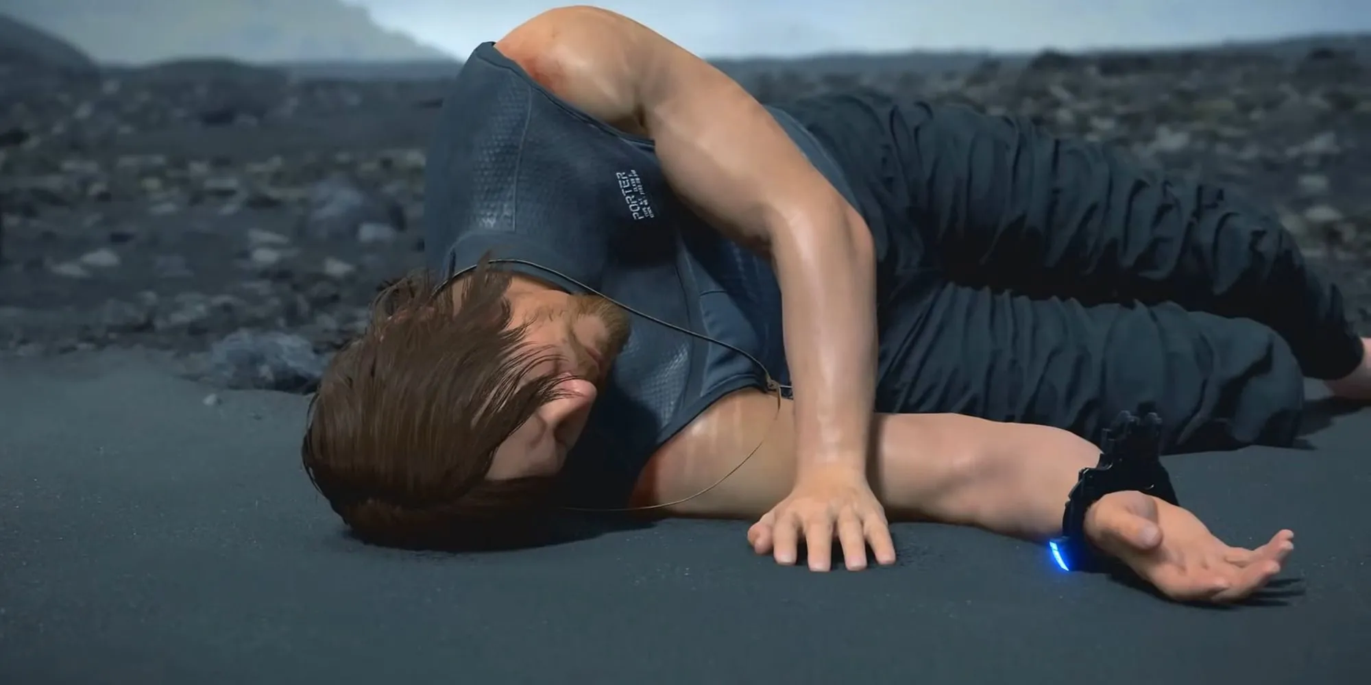 Nhân vật Sam Porter Bridges trong Death Stranding vác hàng, hình ảnh quen thuộc với game thủ