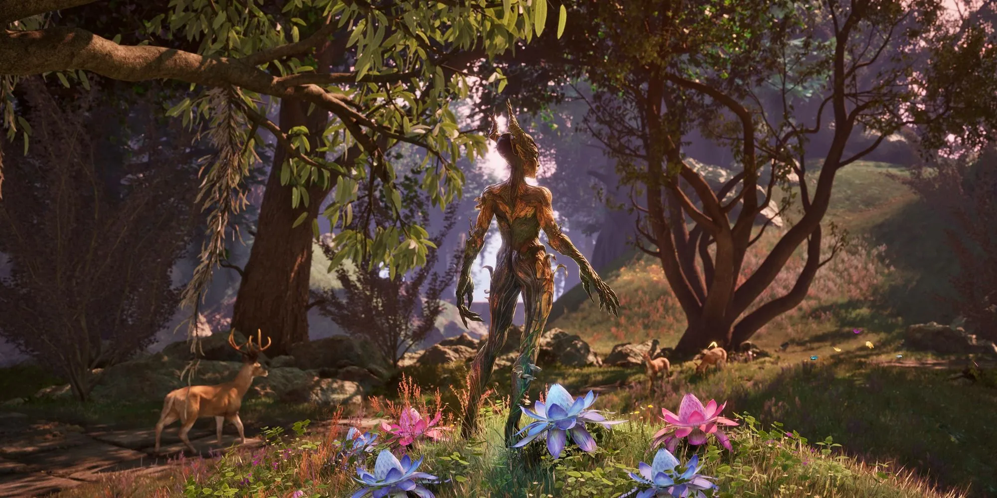 Nhân vật trong bối cảnh rừng cây của Oblivion Remastered, nơi các vấn đề kỹ thuật có thể xảy ra khi khám phá