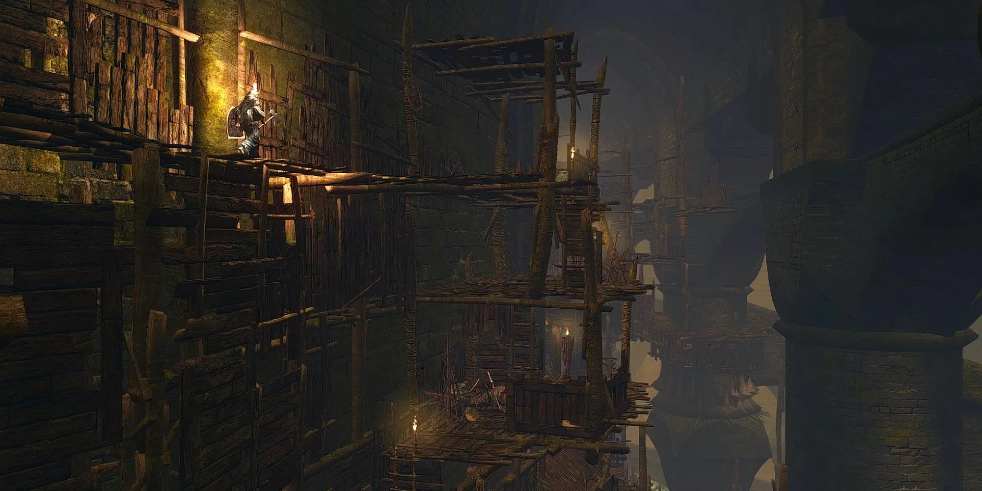 Nhân vật trong game Soulsborne bị nhiễm độc tố, xung quanh là làn khói xanh lục