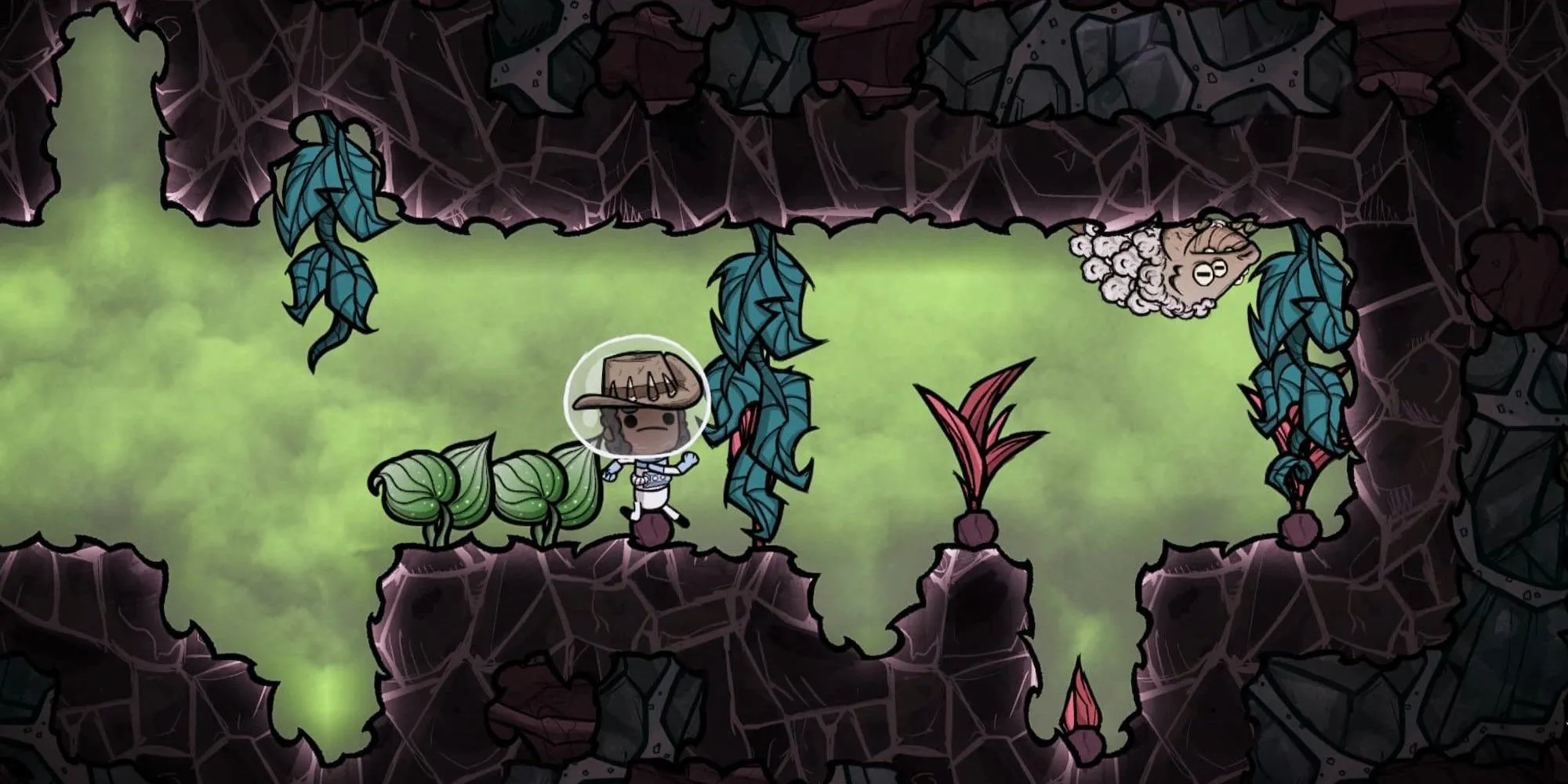 Nhóm nhân vật đang khám phá và xây dựng trong môi trường hang động của Oxygen Not Included