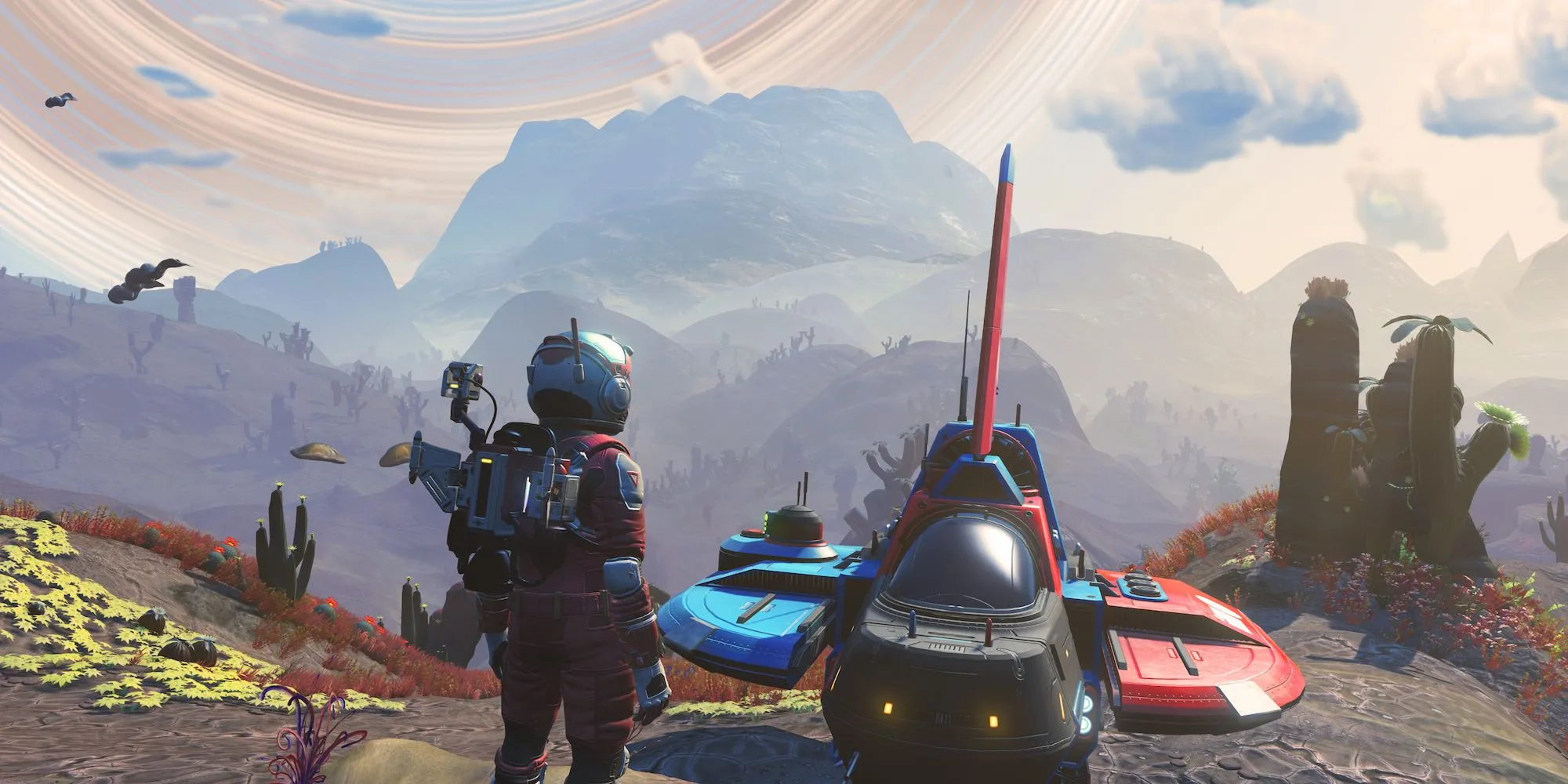 Phong cảnh tuyệt đẹp trong No Man's Sky với hành tinh và phi thuyền