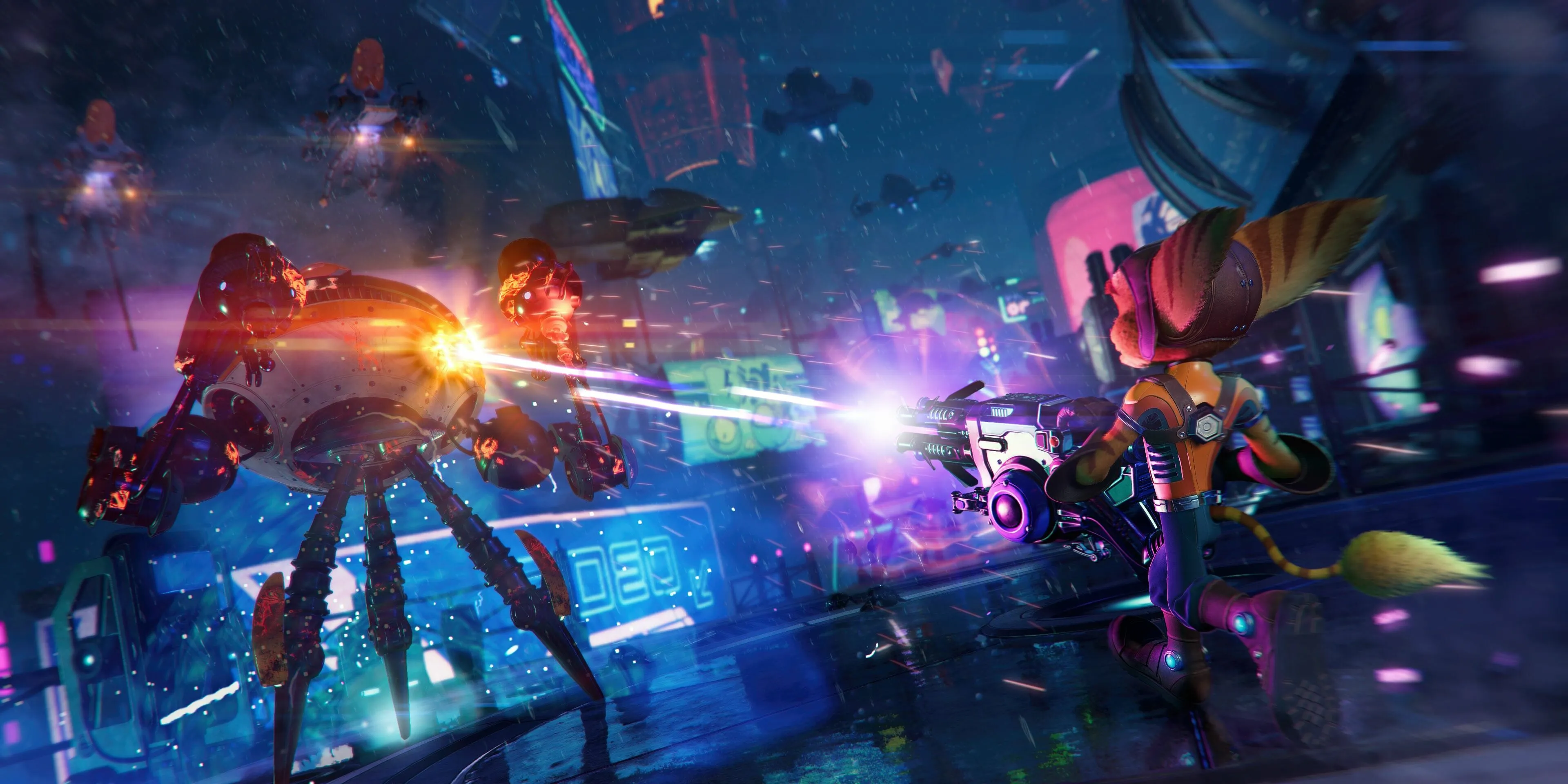 Ratchet bắn robot trong Ratchet &amp; Clank: Rift Apart