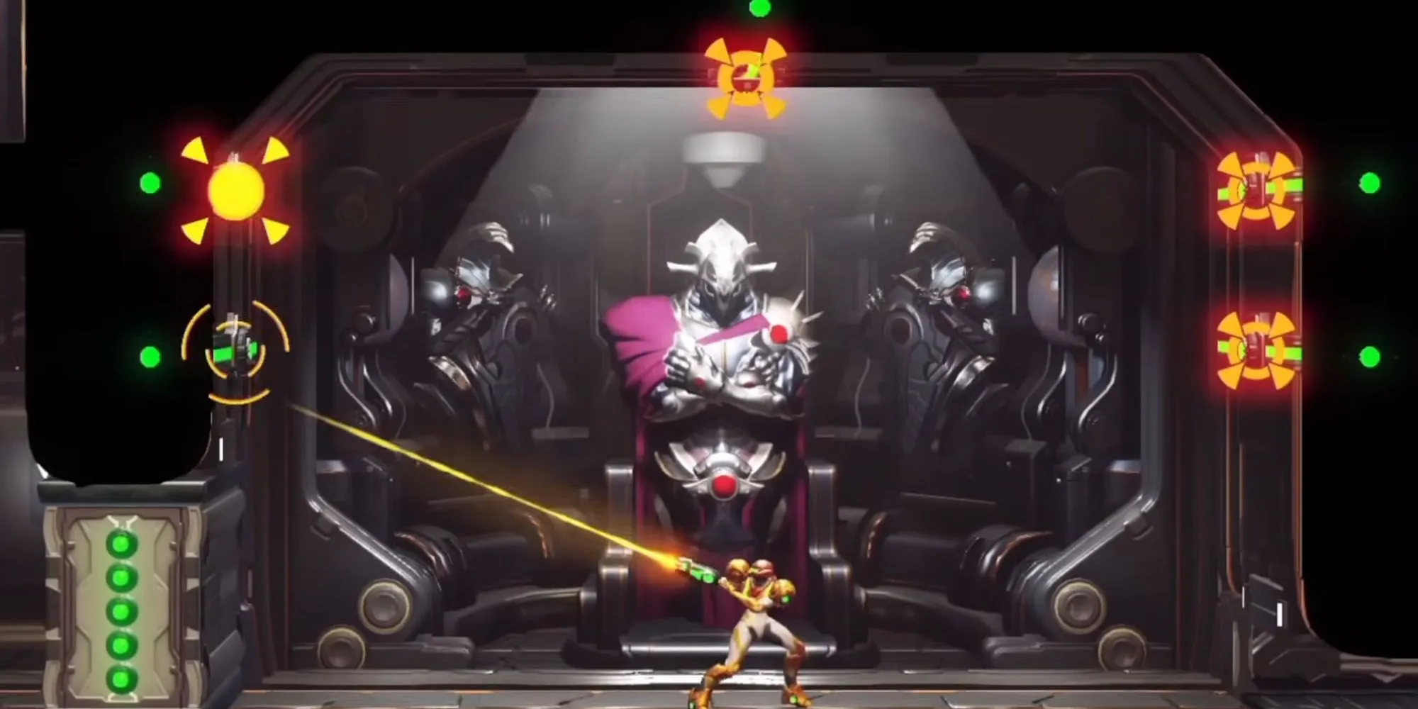 Samus Aran sử dụng Storm Missile trong Metroid Dread khóa nhiều mục tiêu