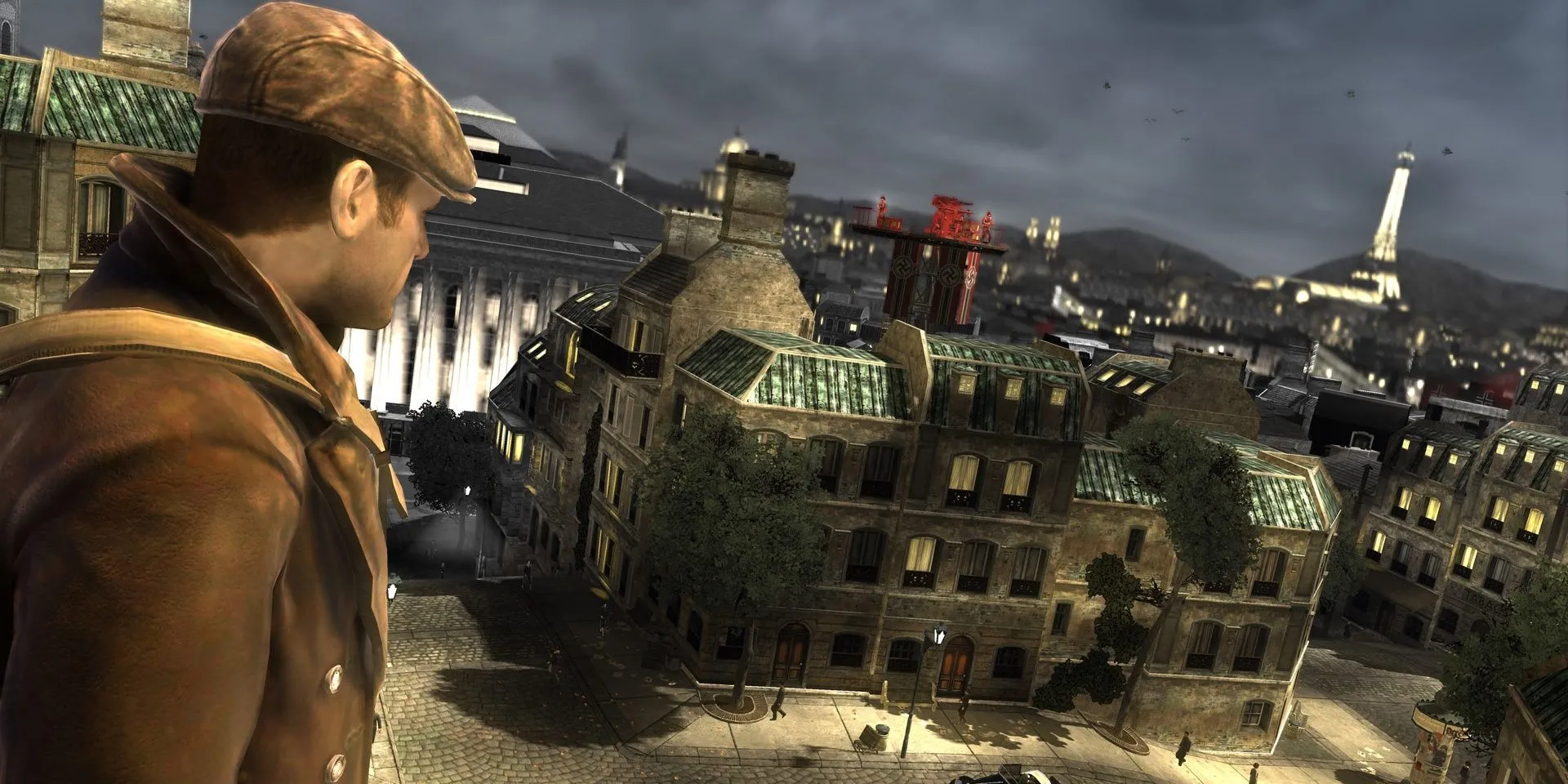 Sean looking out at Paris in The Saboteur