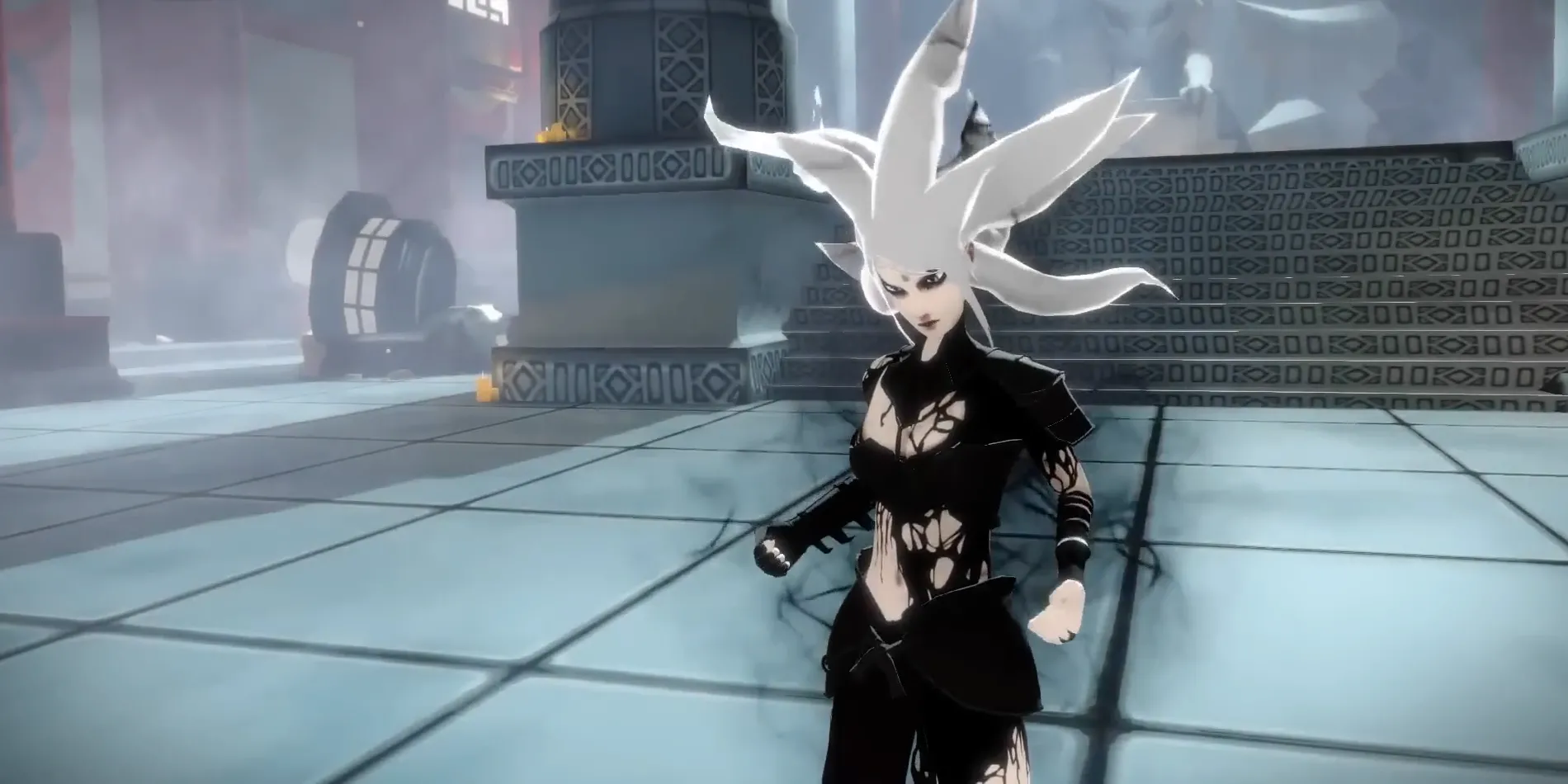 Shadow Empress, một nhân vật nữ mặc áo choàng với mặt nạ trong game Aragami