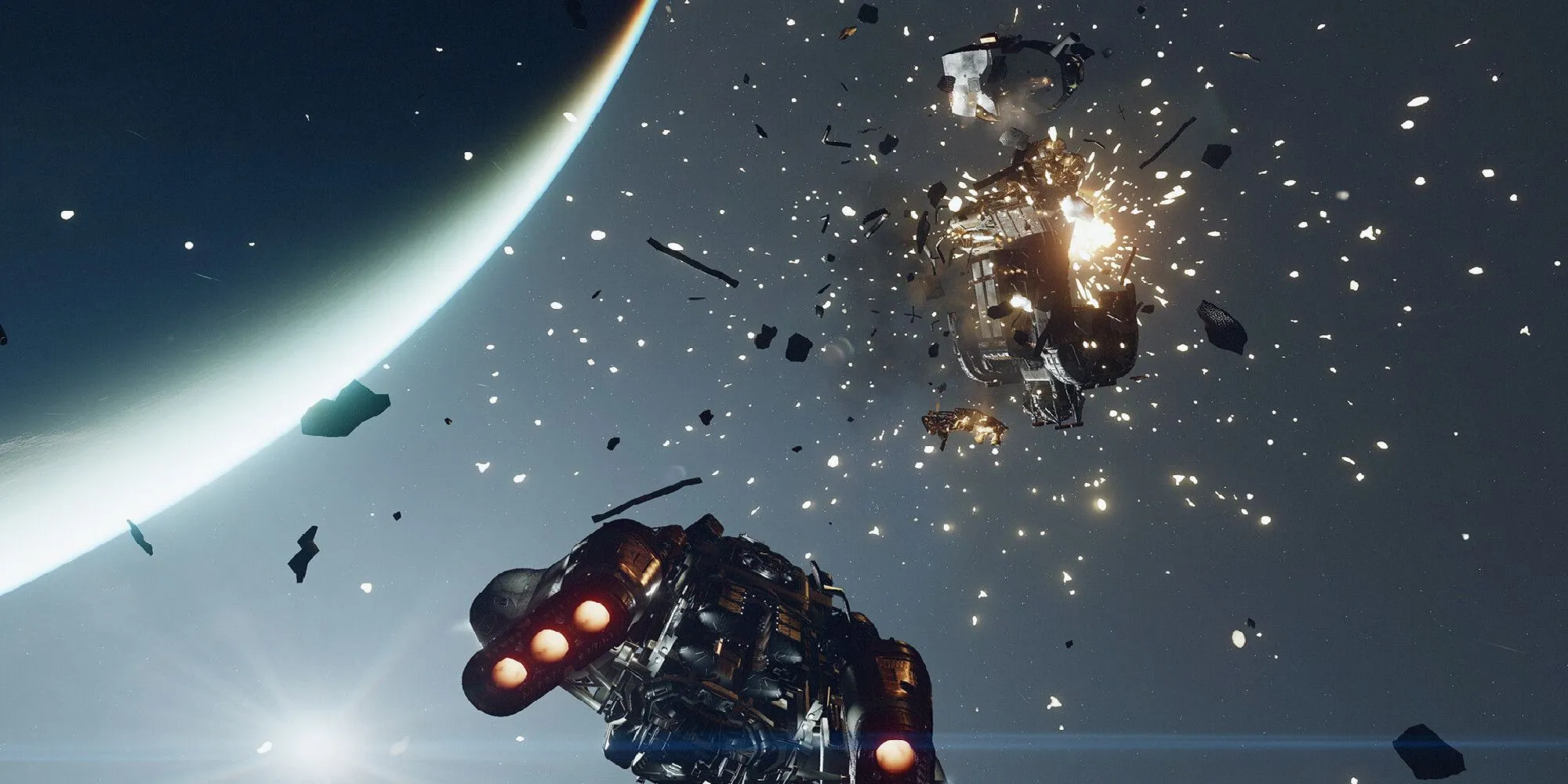 Starfield Ship blowing up another ship in space