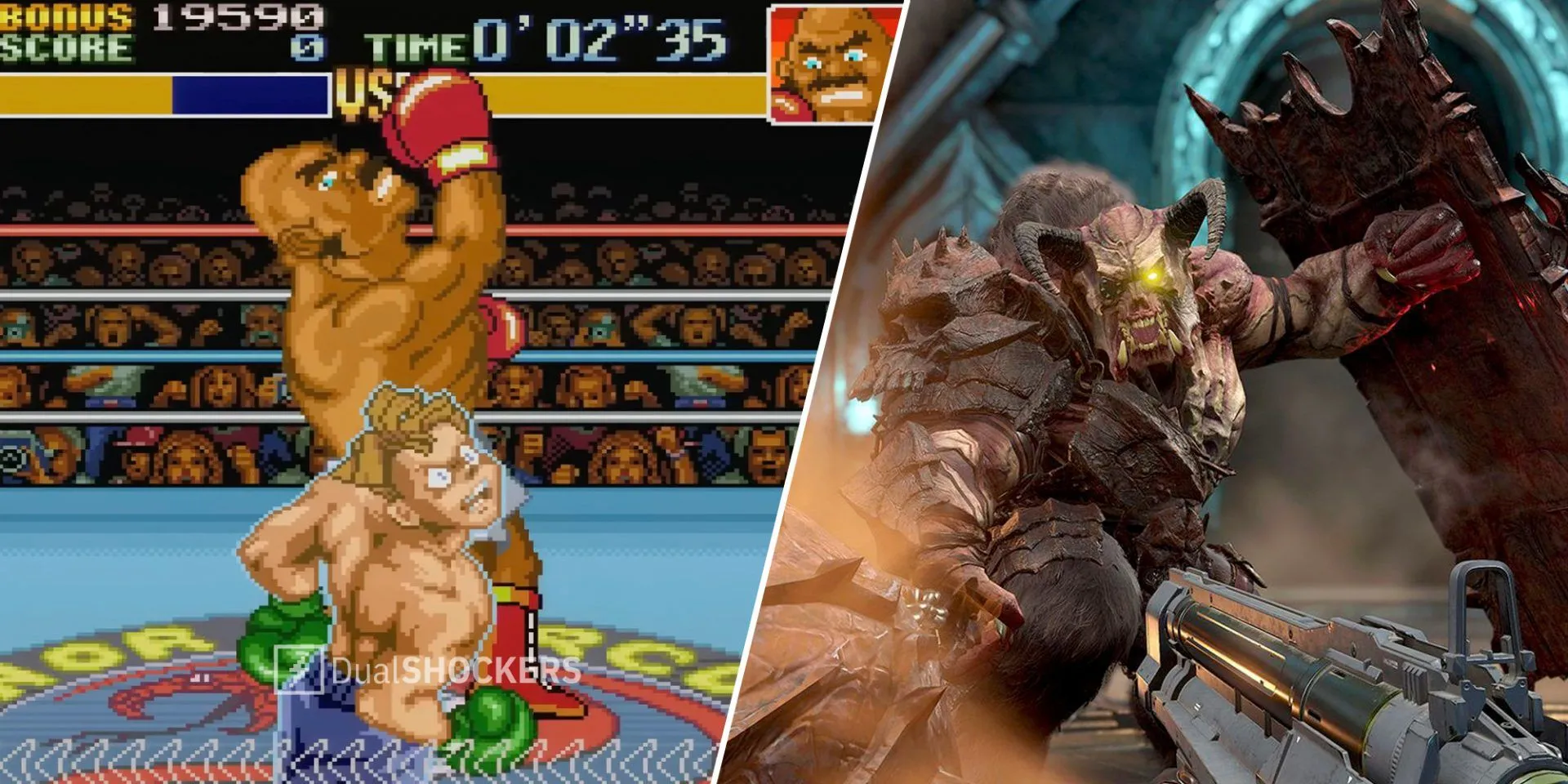 Super Punch-Out!! bên trái, DOOM Eternal bên phải