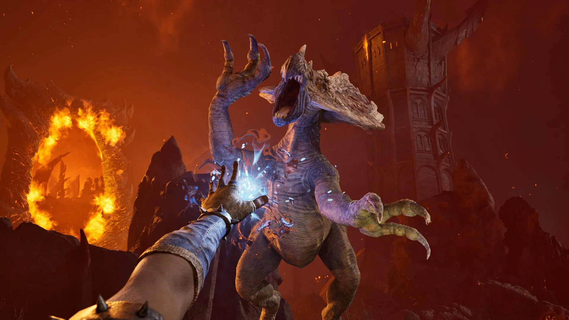 Thành phố Kvatch đang bị tấn công hoặc bị tàn phá bởi Cổng Oblivion trong The Elder Scrolls IV Oblivion Remastered