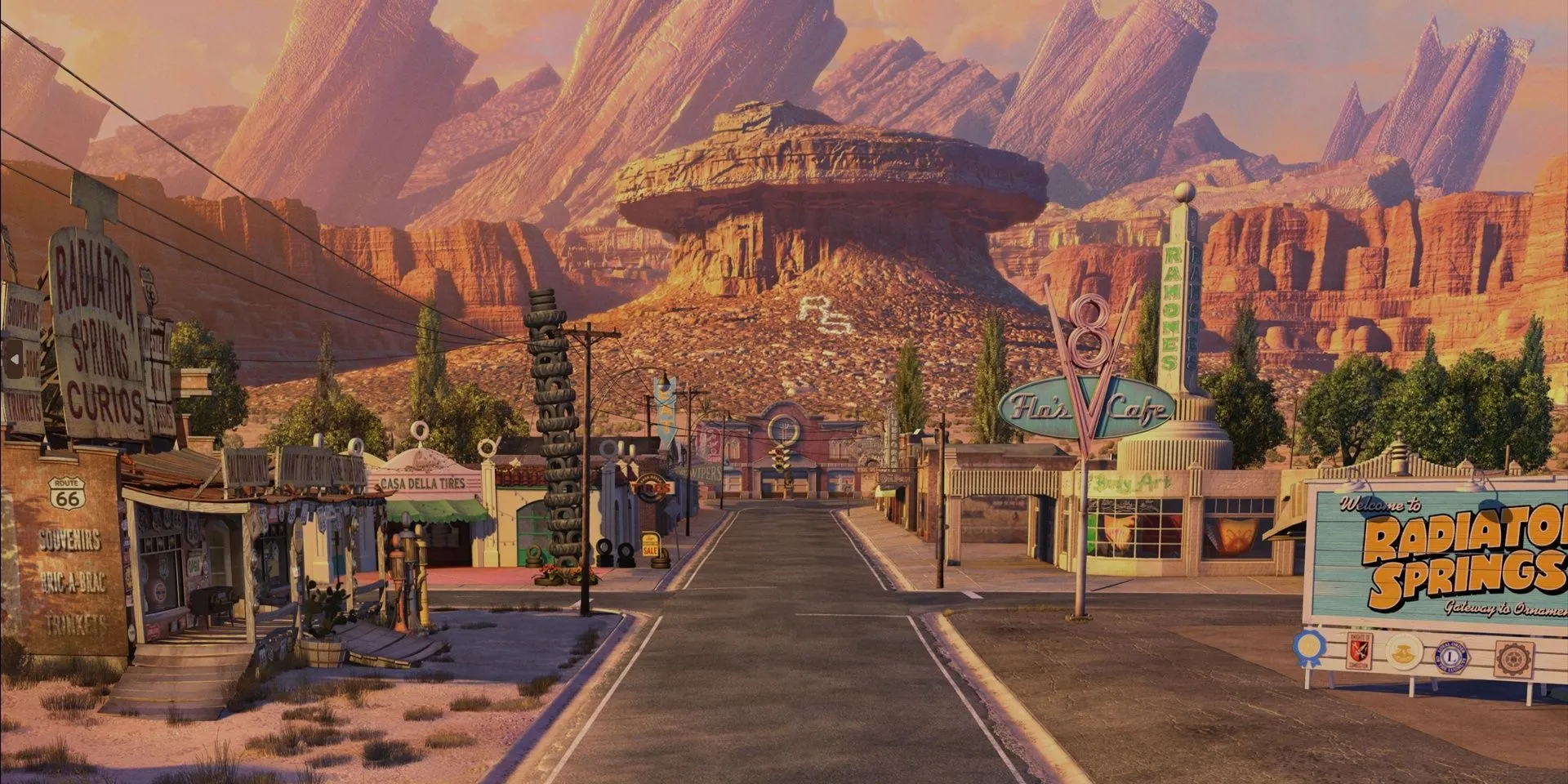 Thị trấn Radiator Springs sầm uất và đầy màu sắc trong phim Cars
