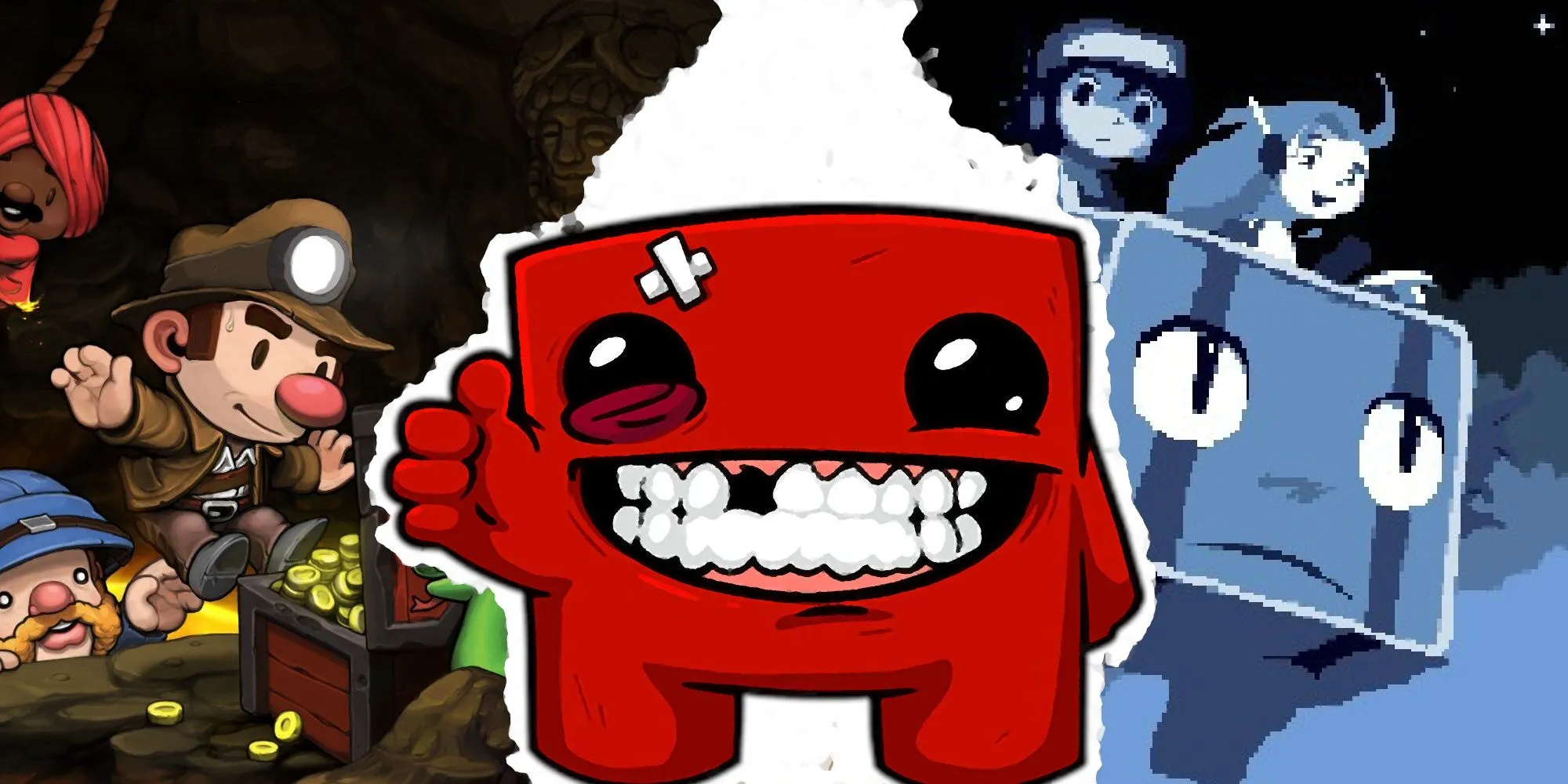 Thumbnail for the Indies That Aged Like Fine Wine article, featuring Spelunky, Meat Boy, and Cave story.
