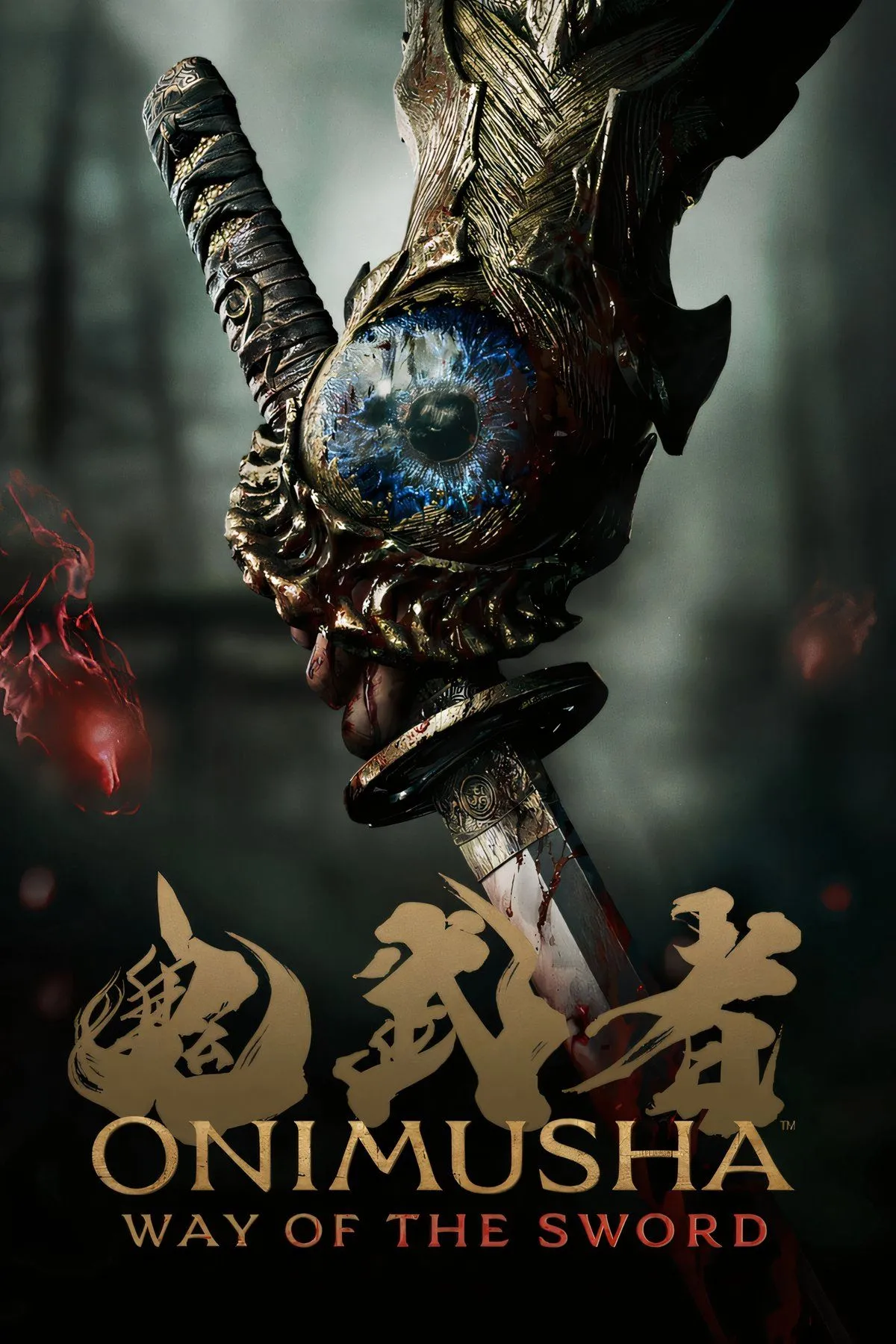Tổng hợp nhiều hình ảnh từ trailer Onimusha Way of the Sword, bao gồm nhân vật chính Miyamoto Musashi, các cảnh chiến đấu và môi trường trong game.