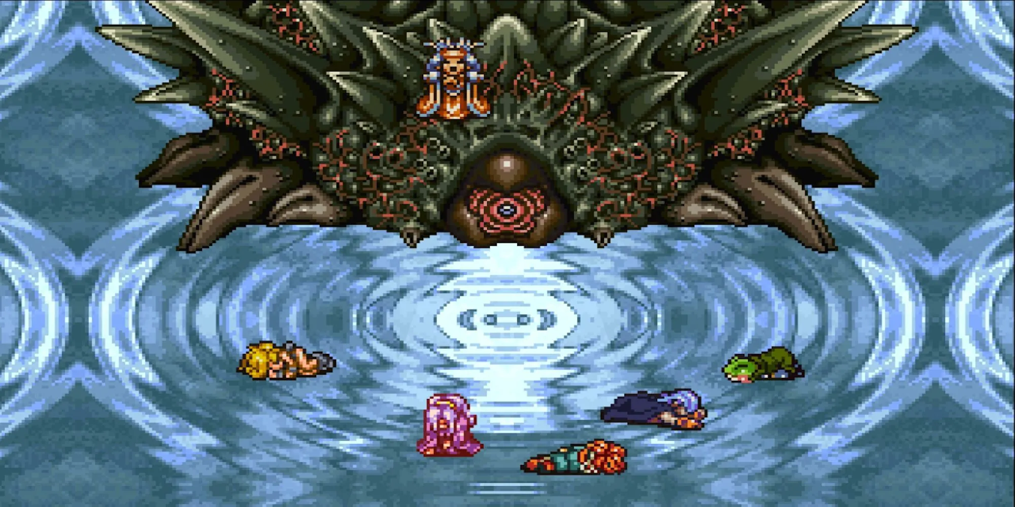 Trùm cuối Lavos của Chrono Trigger lù lù hiện ra trước nhóm người chơi đã bị đánh bại