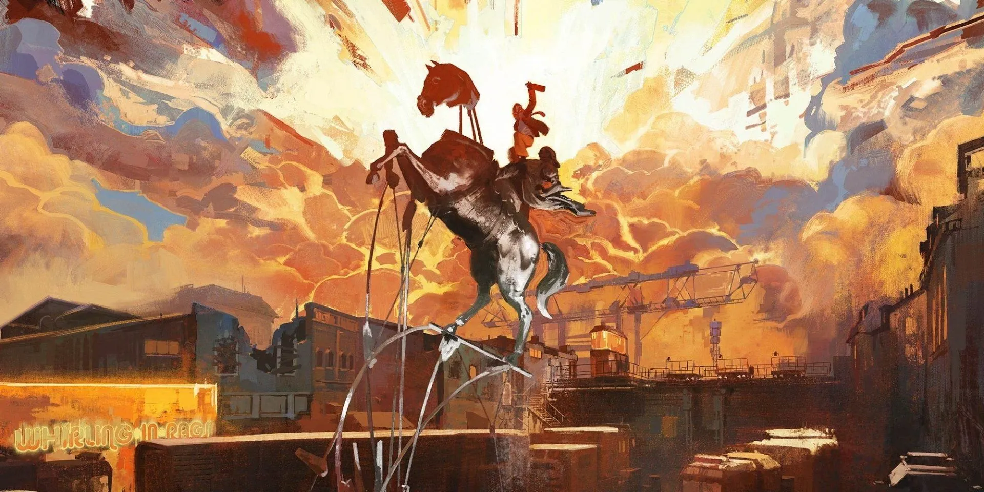 Tượng vua Filippe III được phục dựng trong Disco Elysium dưới ánh hoàng hôn lộng lẫy.