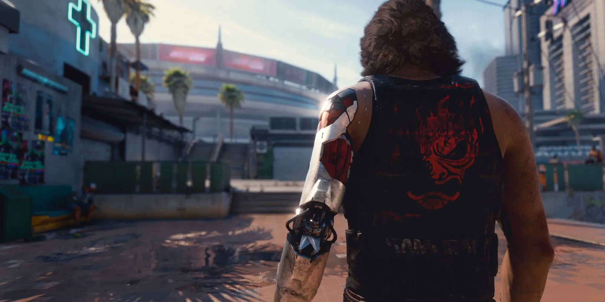 V (nhân vật chính) và Johnny Silverhand trong một phân cảnh của Cyberpunk 2077, thể hiện mối liên kết cốt truyện trung tâm của game.