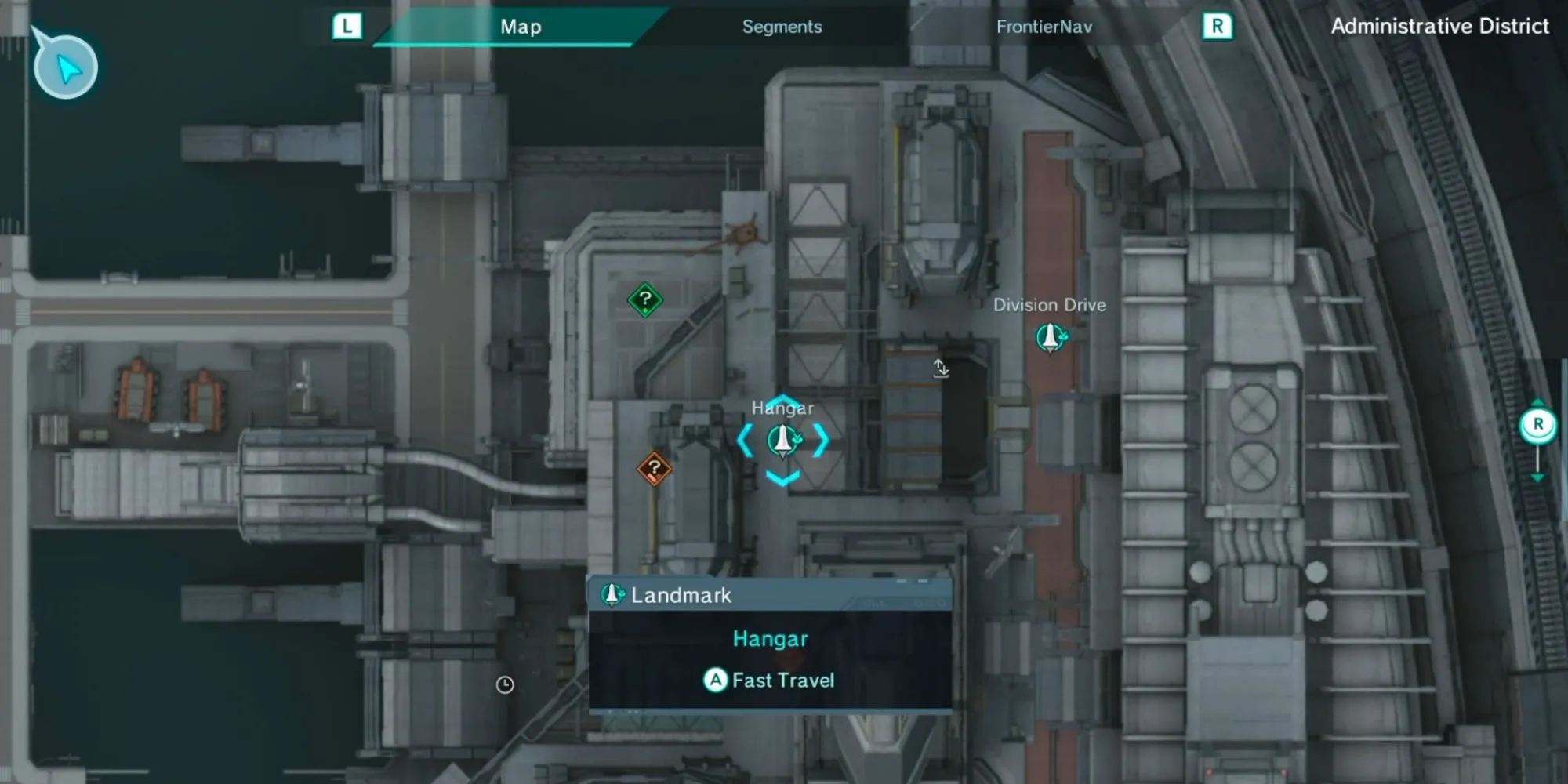 Vị trí khu vực Hangar trên bản đồ New Los Angeles (NLA) trong Xenoblade Chronicles X
