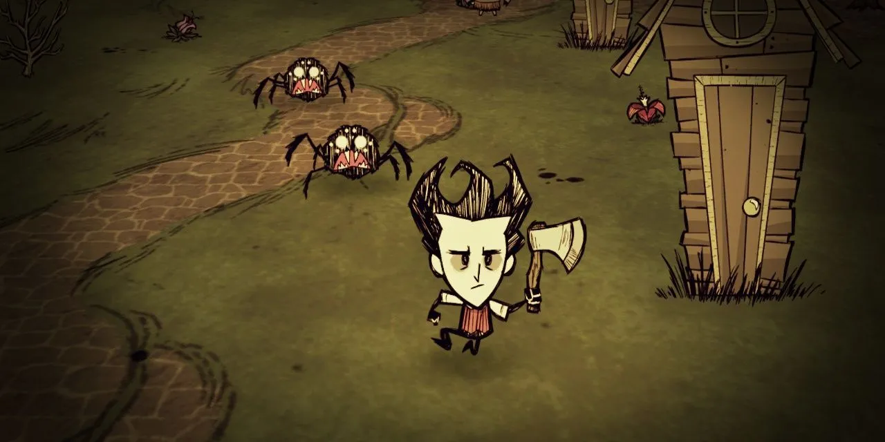 Wilson cầm rìu trong game sinh tồn Don't Starve