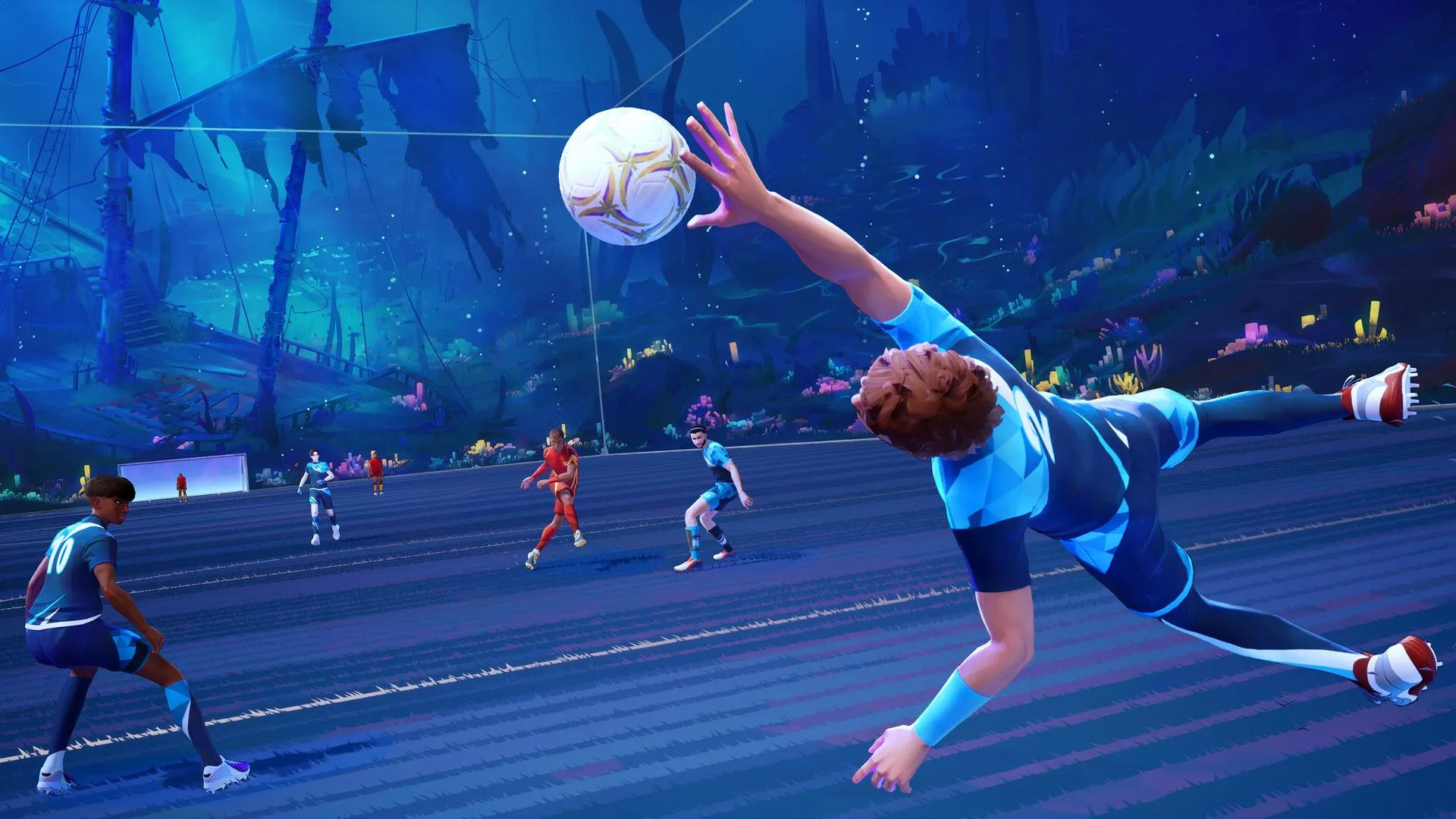 Xe chiến đấu chơi bóng đá trong Rematch, game thể thao arcade độc đáo.