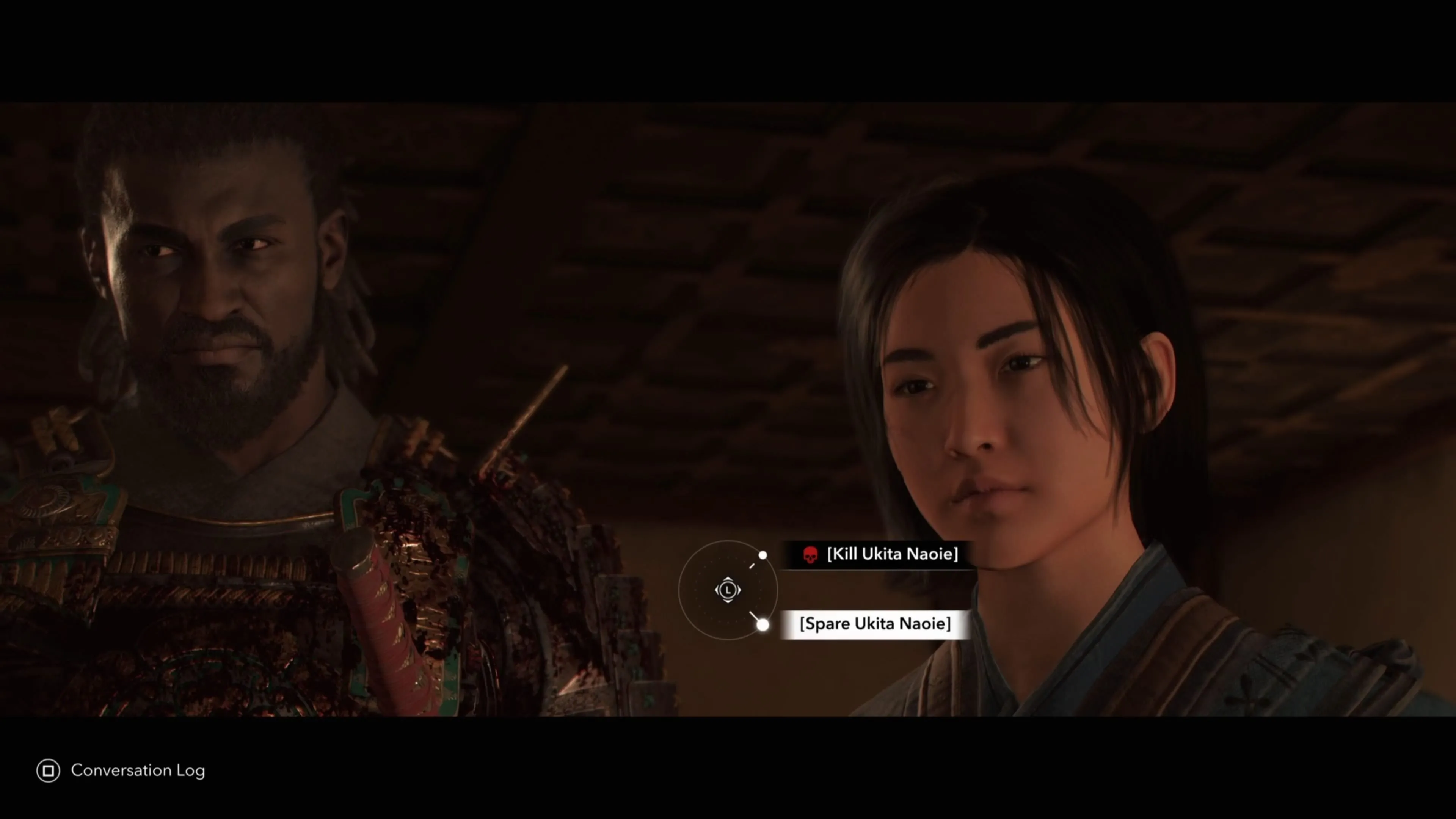 Yasuke đối đầu với Ukita Naoie trong trận đấu trùm trên đỉnh tháp tenshu trong Assassin's Creed Shadows