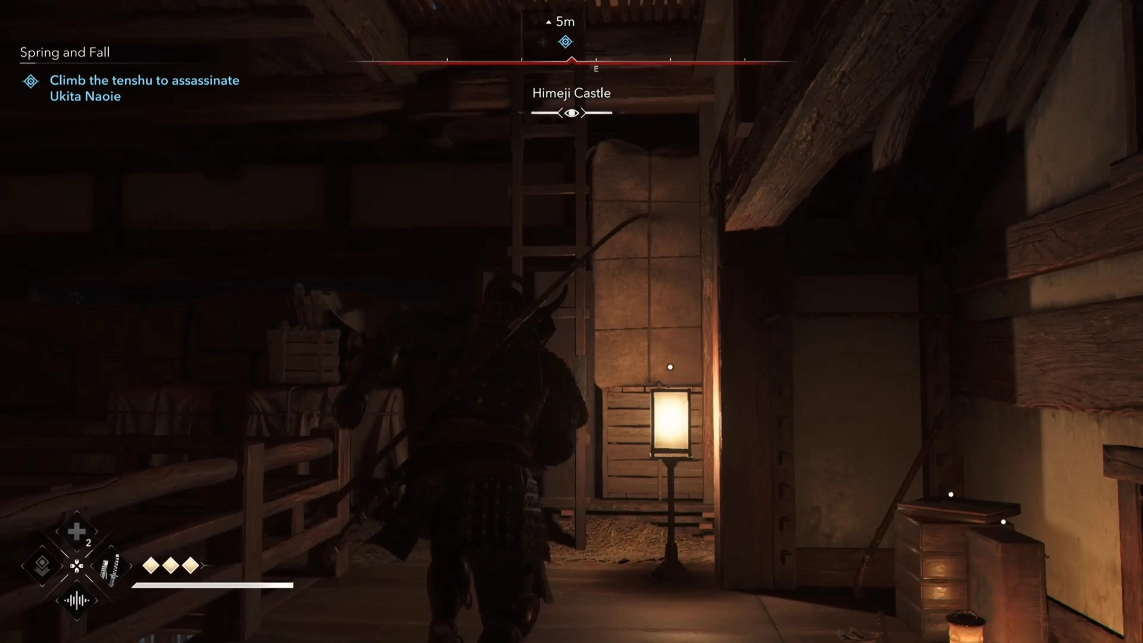 Yasuke, nhân vật samurai trong Assassin's Creed Shadows, đang chiến đấu với nhiều kẻ địch bên trong một tòa tháp nhiều tầng