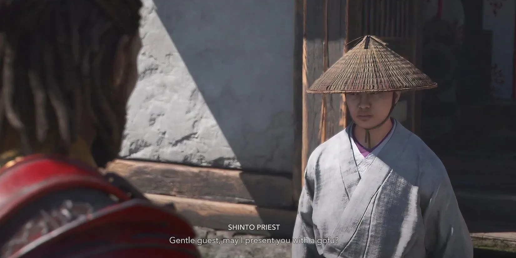 Yasuke thực hiện các nghi lễ thanh tẩy tại đền Shirahige cho Lady Oichi