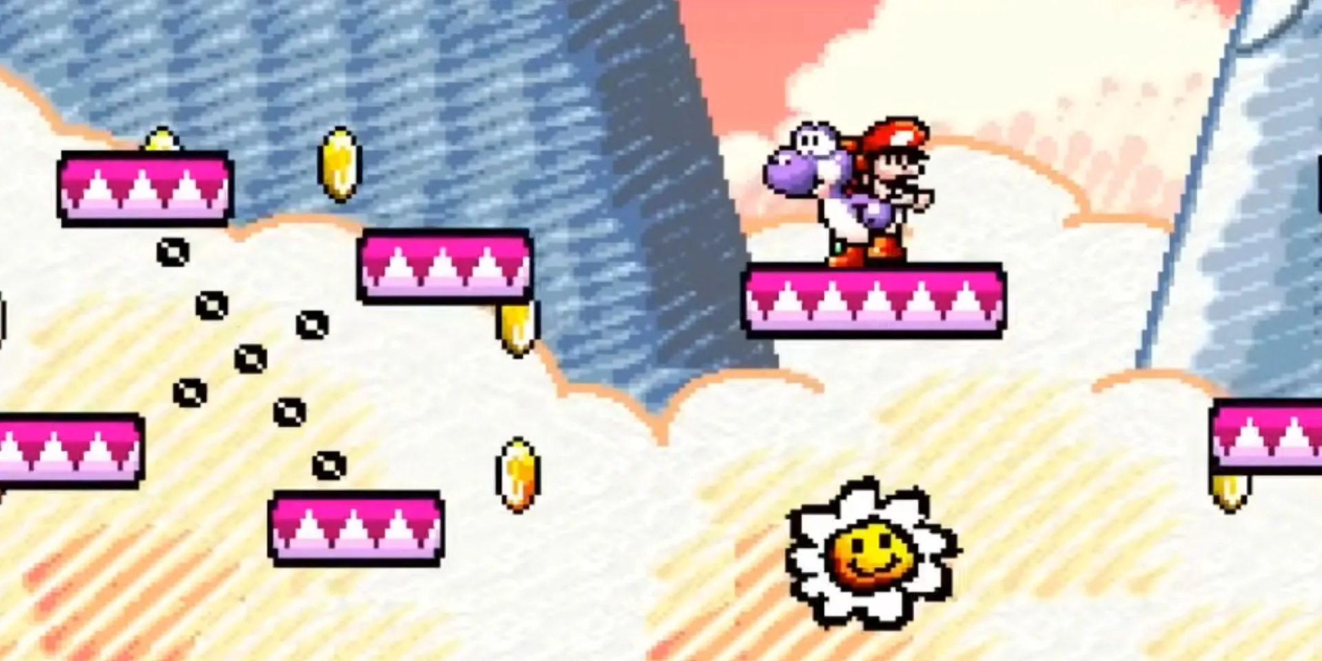 Yoshi trên một bệ đá trong Yoshi's Island