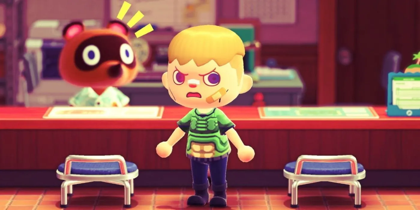 Biểu cảm khó chịu của người chơi trong Animal Crossing New Horizons khi xích mích với dân làng.