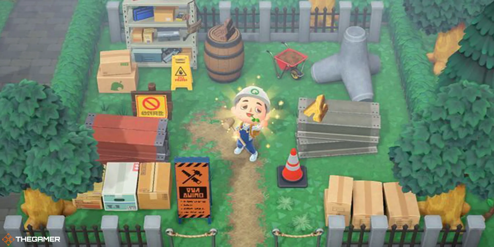 Khu vực công trường gần sân bay trong Animal Crossing New Horizons, nhắc đến việc vô tình xóa đường đi tùy chỉnh.