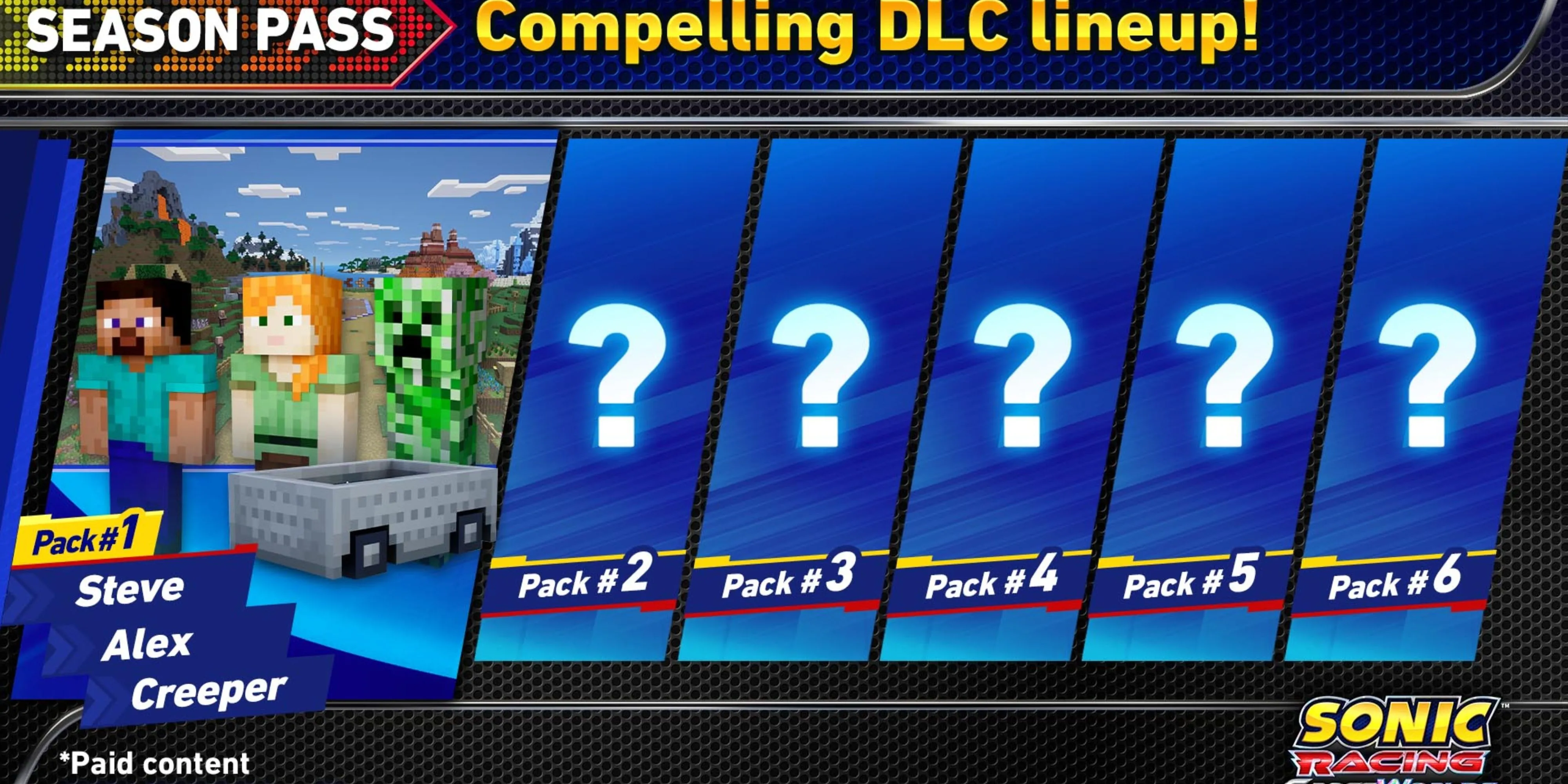 Minh họa các gói nội dung mở rộng (DLC) trong Season Pass của Sonic Racing: CrossWorlds