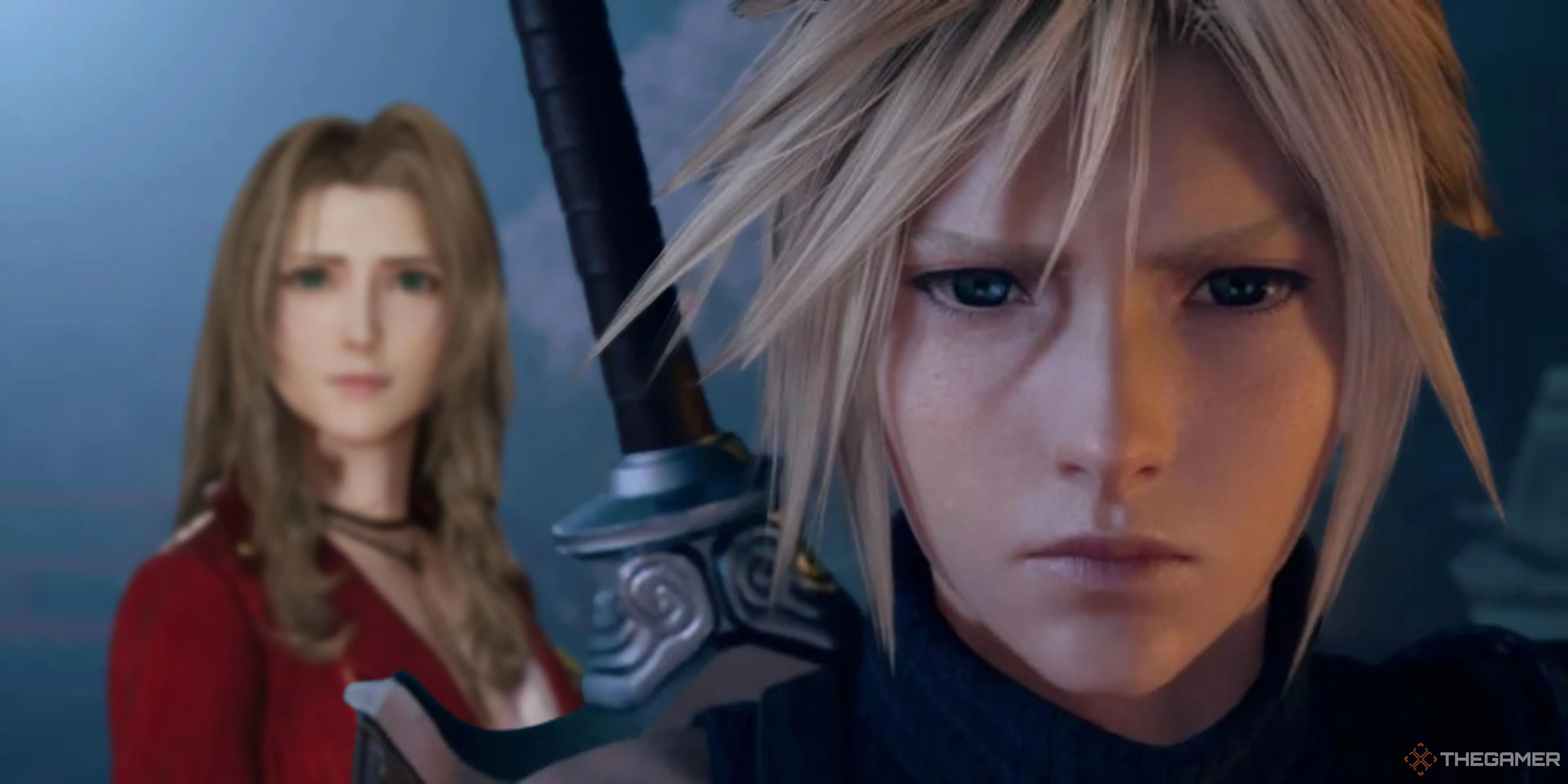 Aerith đứng sau Cloud trong Final Fantasy 7 Rebirth, biểu cảm nhẹ nhàng
