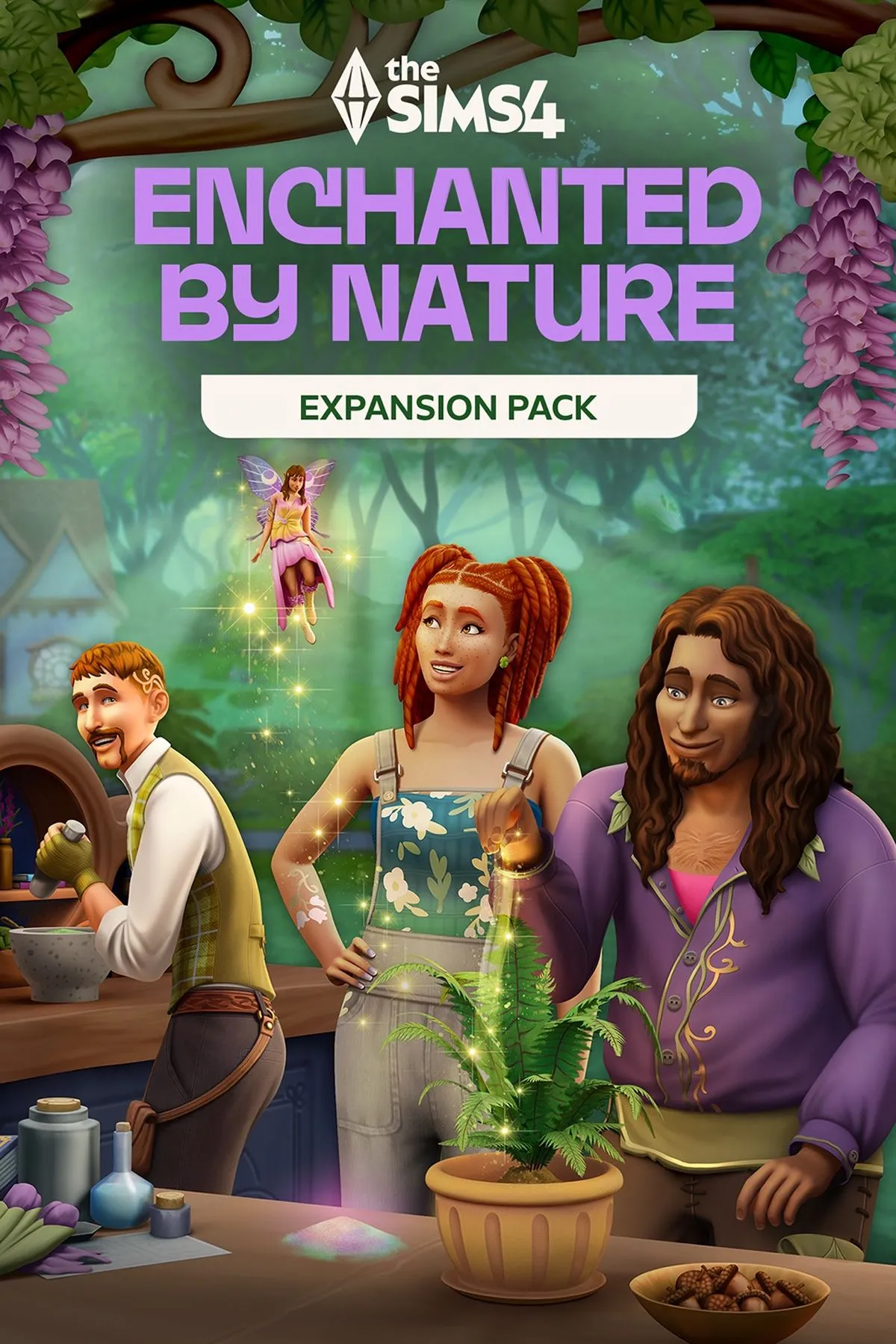 Ảnh bìa chính thức của The Sims 4 Enchanted by Nature Expansion Pack, thể hiện chủ đề thiên nhiên và phép thuật