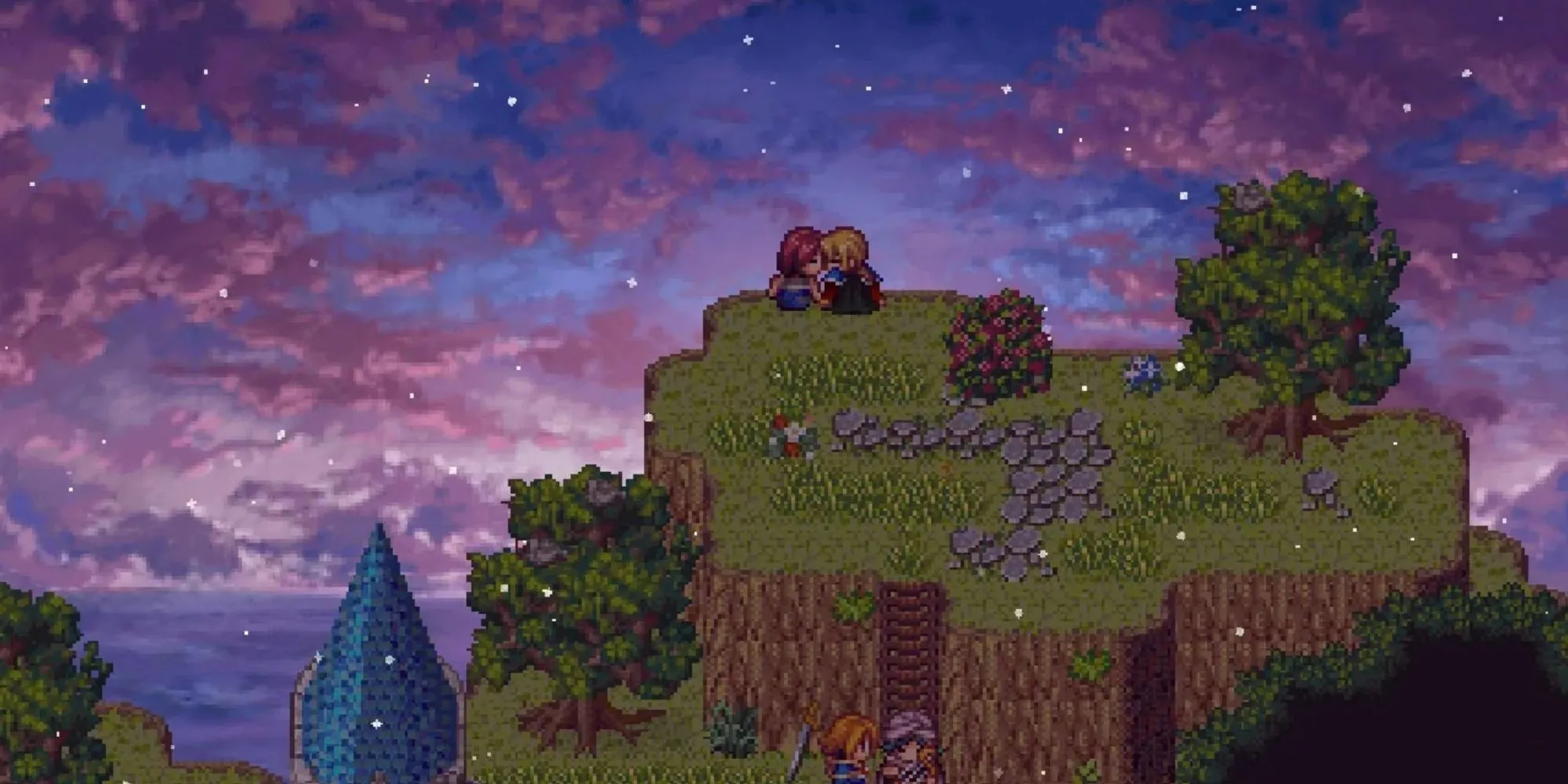 Ara Fell Enhanced Edition với đồ họa pixel art đẹp mắt, nhân vật đứng trong môi trường fantasy