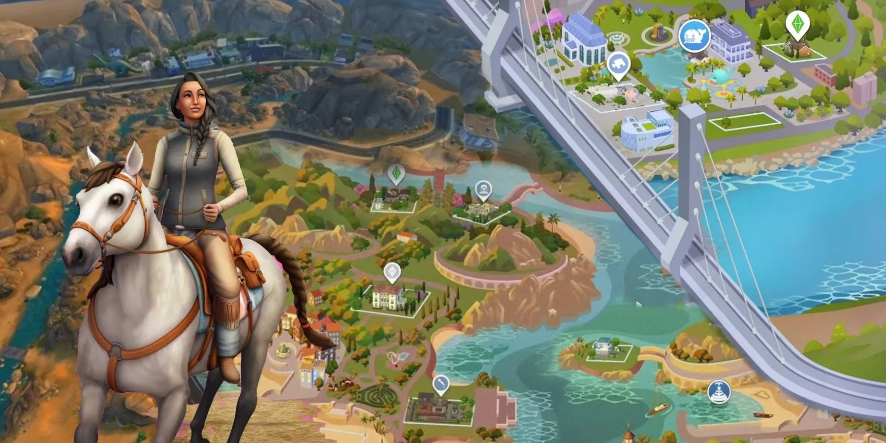 Bản đồ các thế giới trong The Sims 4, minh họa sự đa dạng về địa điểm cho Sim.