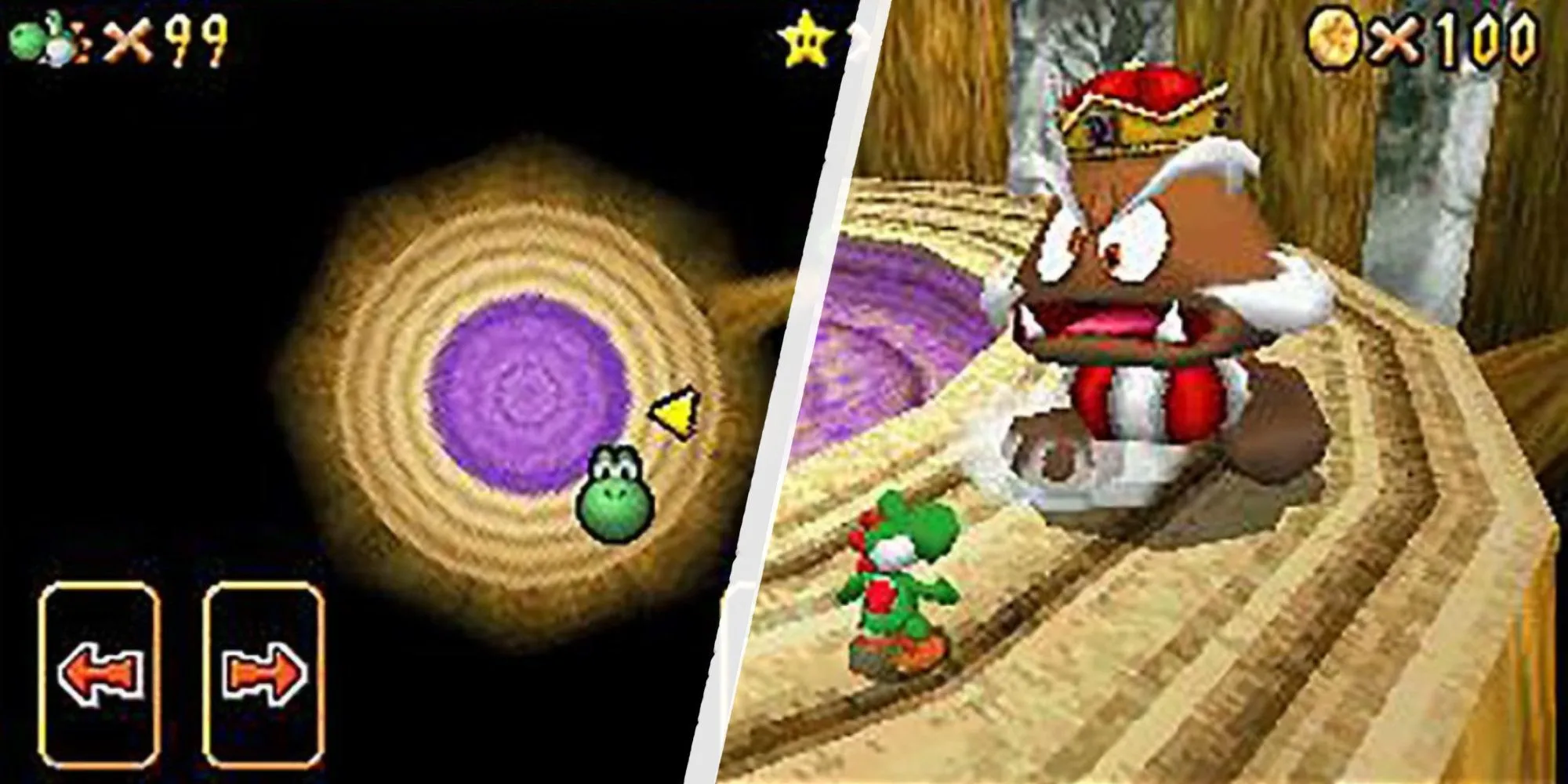 Bản đồ mini và trùm Goomba King trong game Super Mario 64 DS trên Nintendo DS