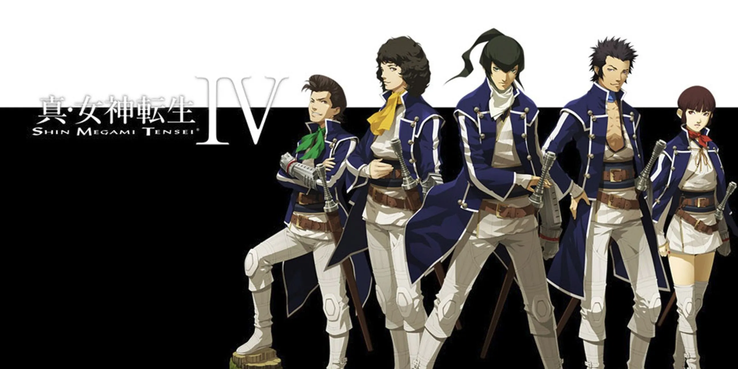Bìa game Shin Megami Tensei 4 trên 3DS với nhân vật Flynn và đồng đội.