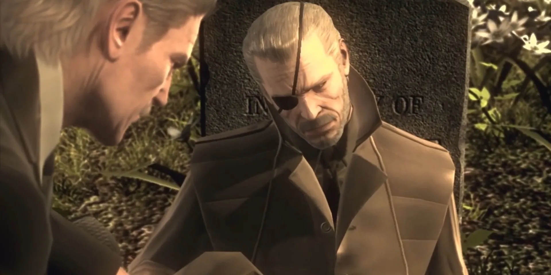 Big Boss and Snake in the graveyard in Metal Gear Solid 4